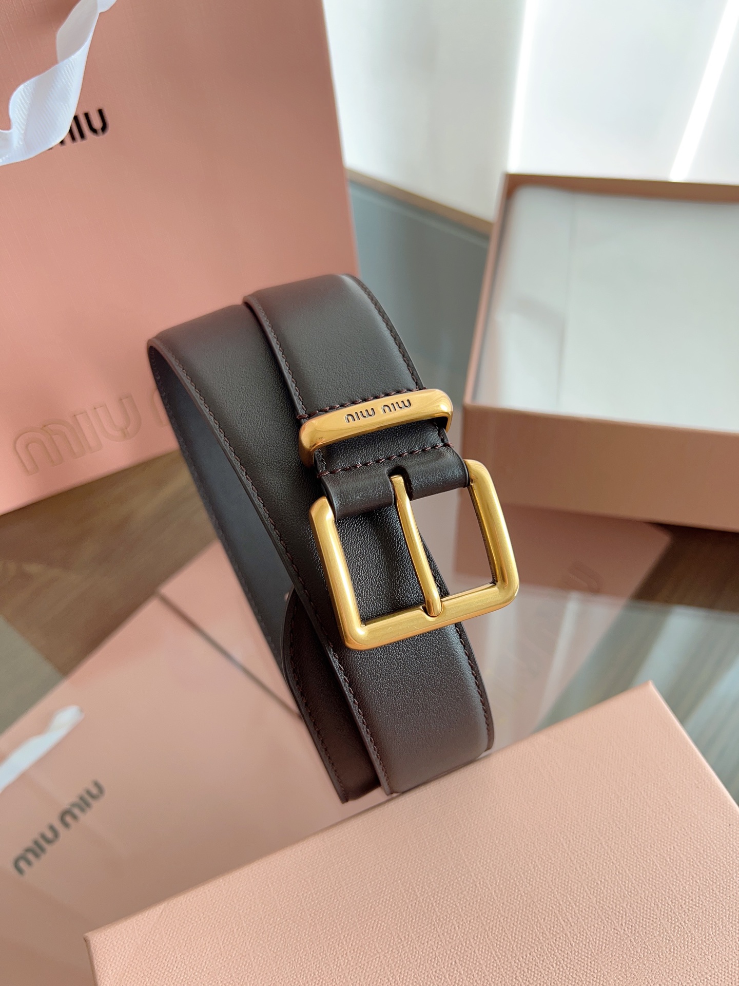 [Miu Miu Belts]MiuMiu width 3.5cmDouble-sided top layer calfskin material T