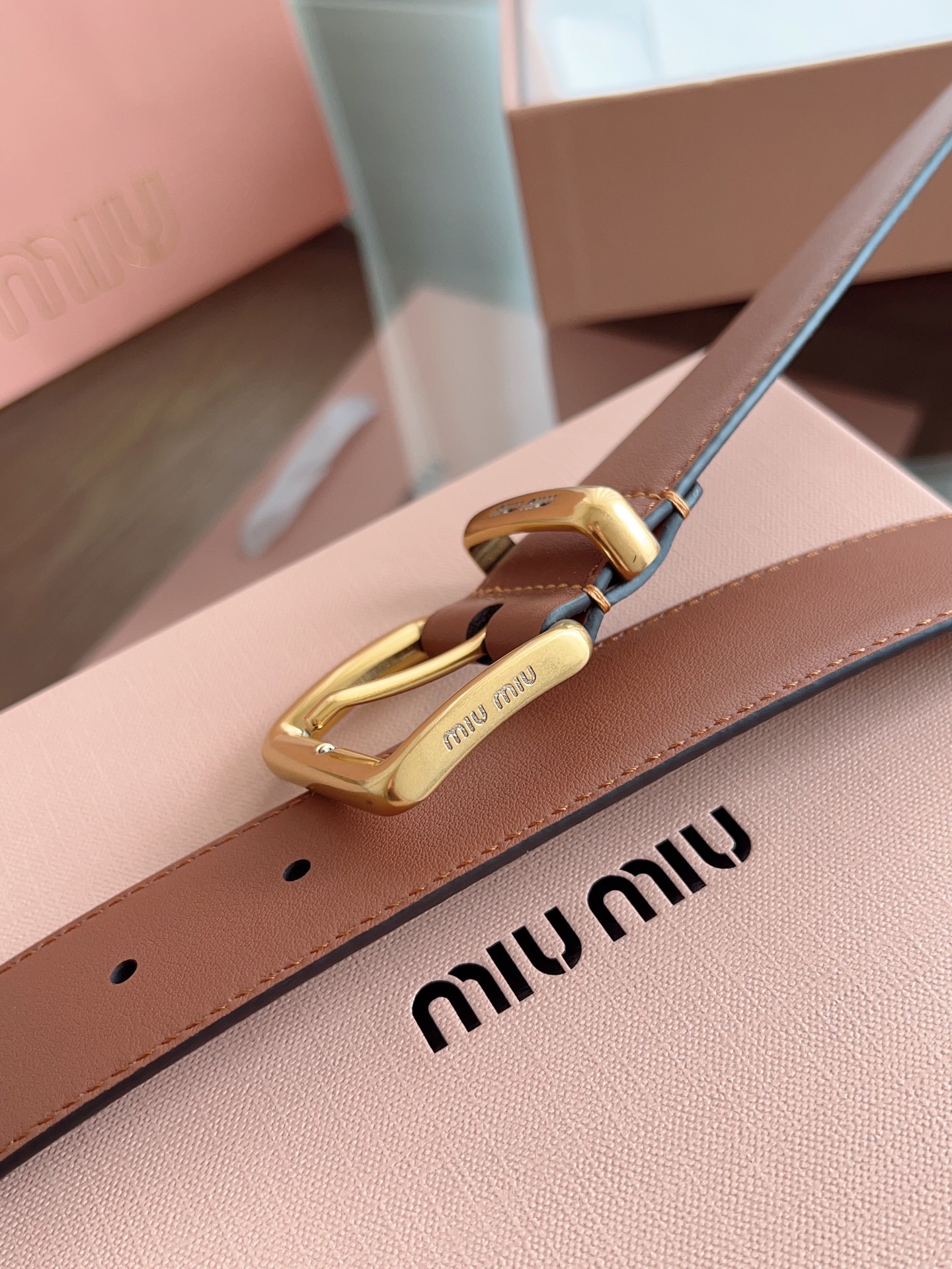 Stylish Miu Miu Belt: Soft Leather, Copper Buttons, Steel Print Design. - 图片 7