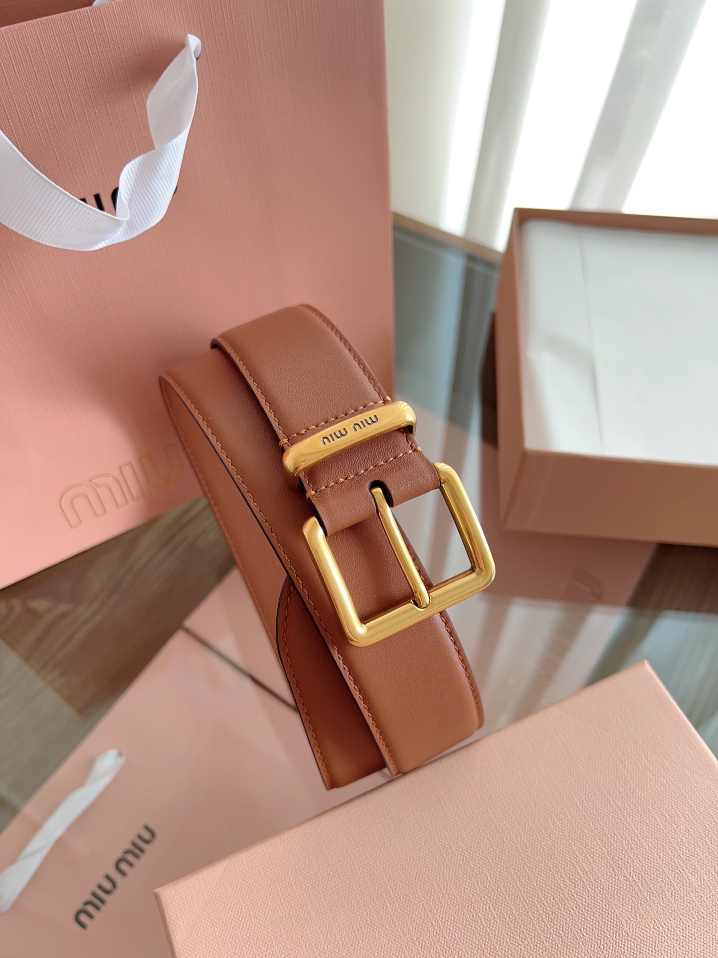 [Miu Miu Belts] Original steel stamp logo on the backFine workmanship Pair
