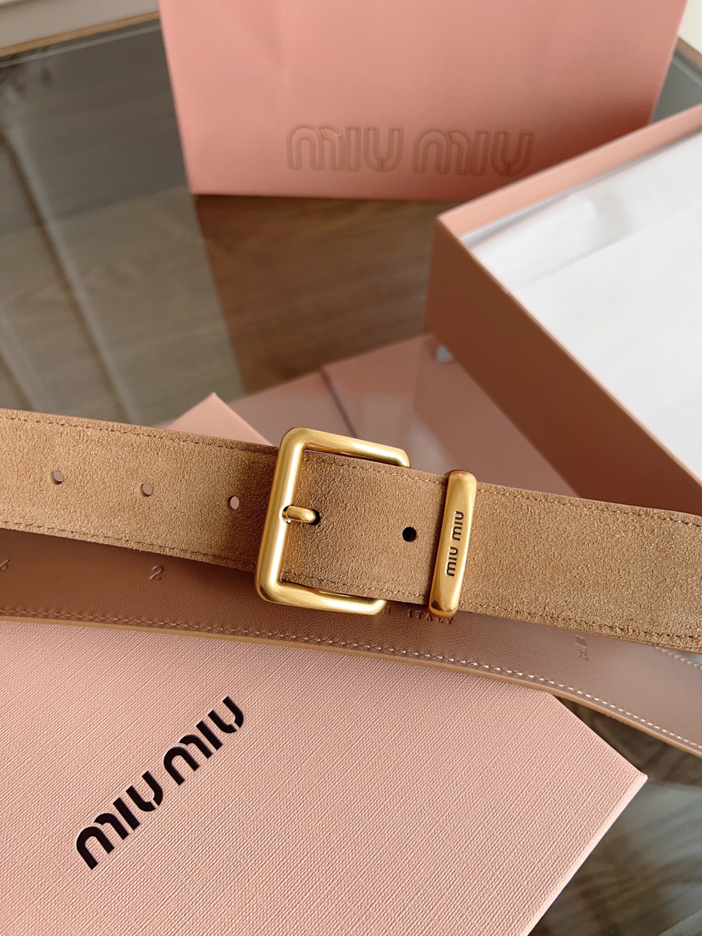 Stylish Miu Miu Belt with Two-Faced Khakis and Copper Buttons - 图片 3