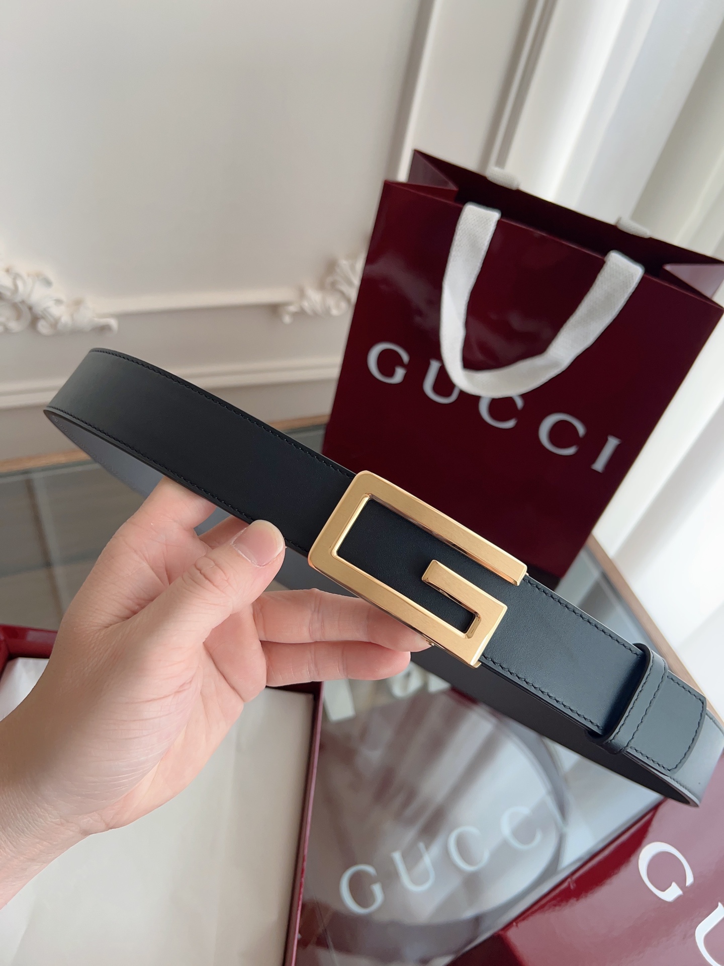  Gucci 古驰 自动平滑扣腰带 精钢打造五金 宽度35MM宽 双面头层牛皮 自由裁剪设计