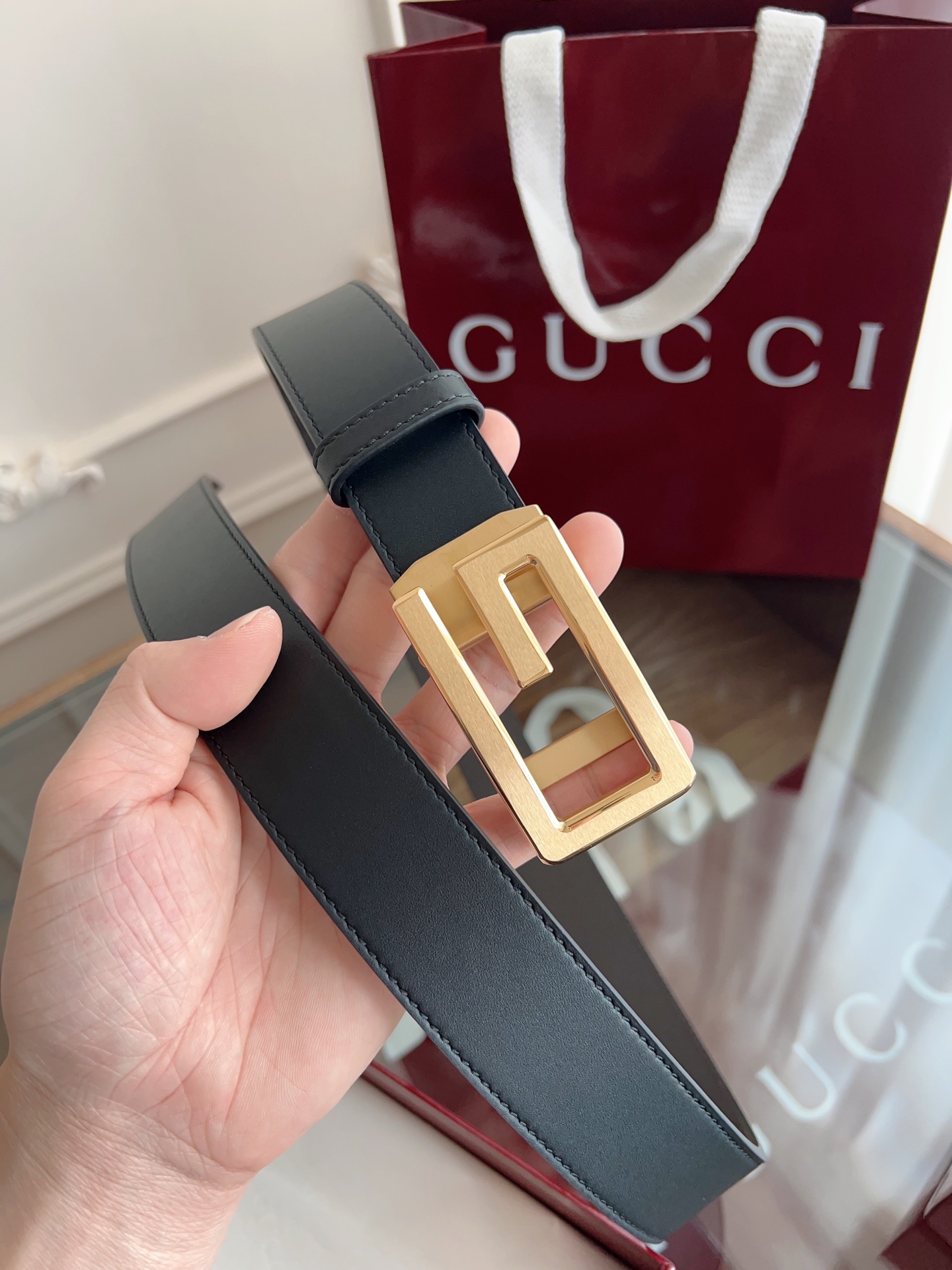  Gucci 古驰 自动平滑扣腰带 精钢打造五金 宽度35MM宽 双面头层牛皮 自由裁剪设计