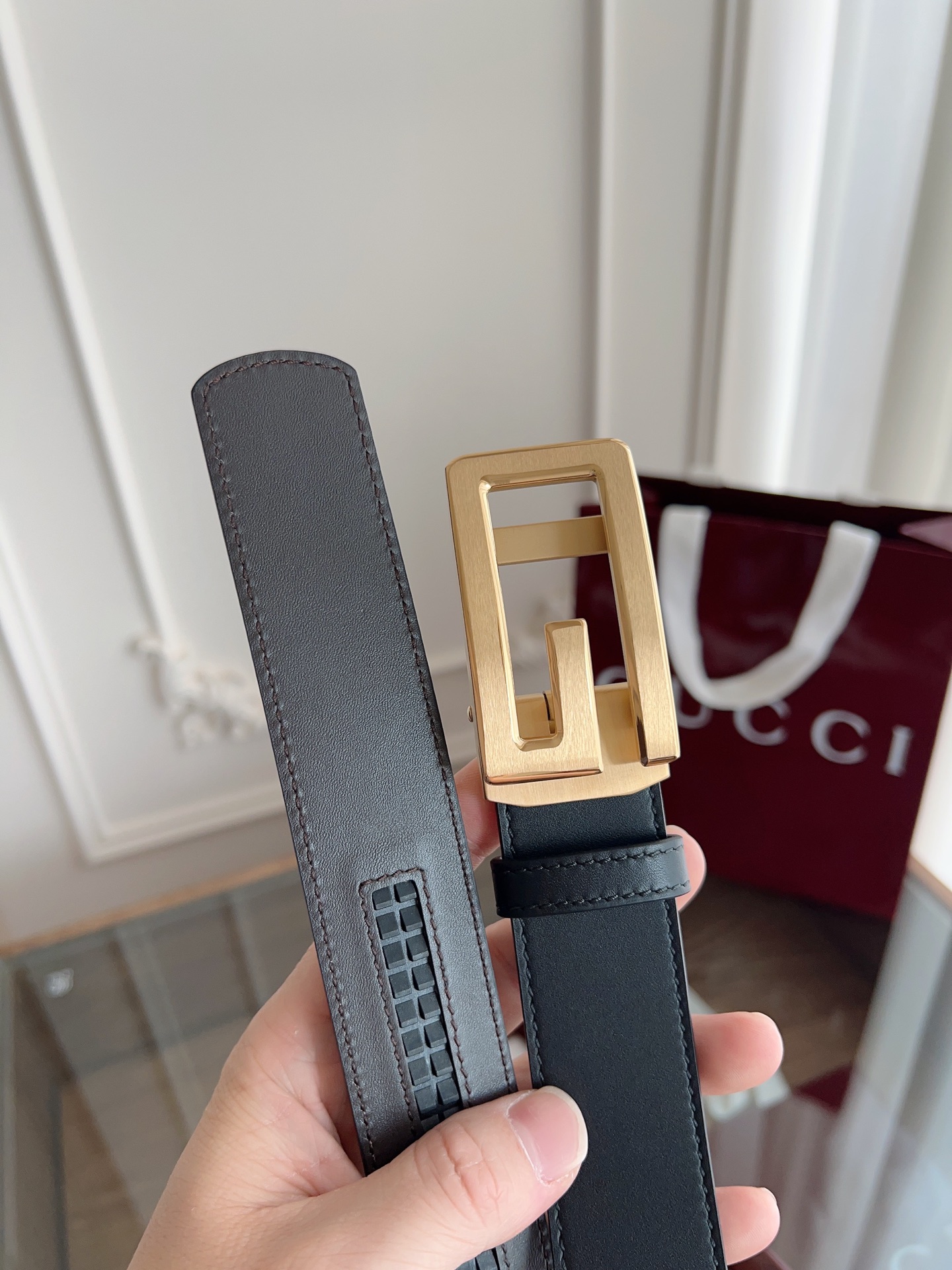  Gucci 古驰 自动平滑扣腰带 精钢打造五金 宽度35MM宽 双面头层牛皮 自由裁剪设计