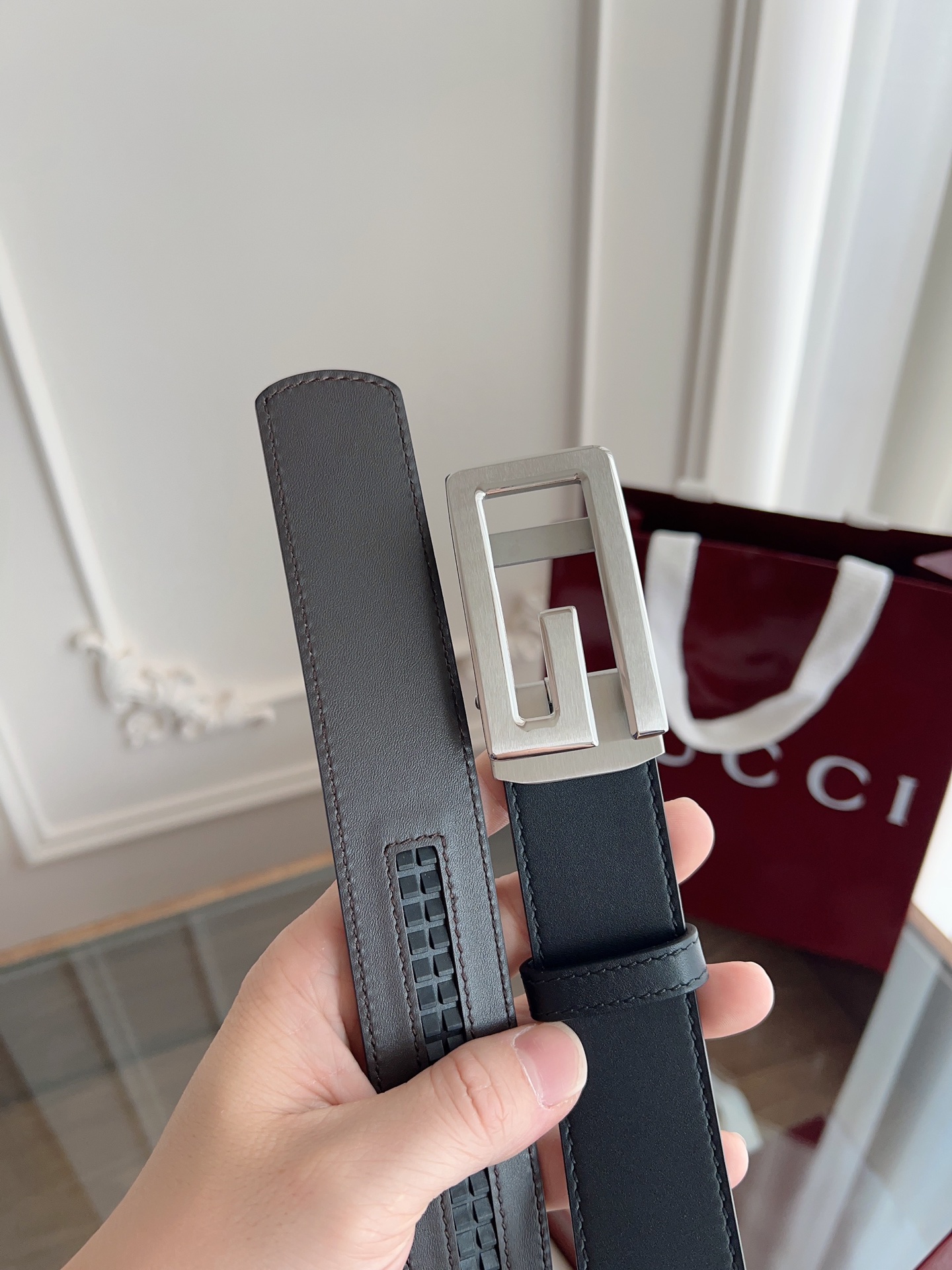  Gucci 古驰 自动平滑扣腰带 精钢打造五金 宽度35MM宽 双面头层牛皮 自由裁剪设计