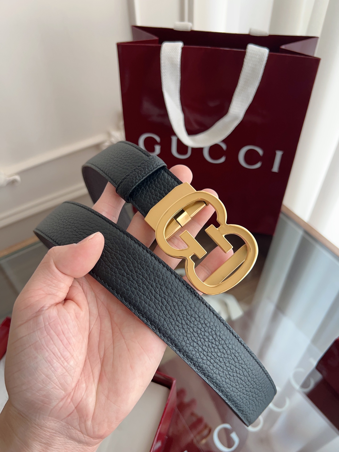 Gucci 古驰 自动平滑扣腰带 精钢打造五金 宽度35MM宽 双面头层牛皮 自由裁剪设计