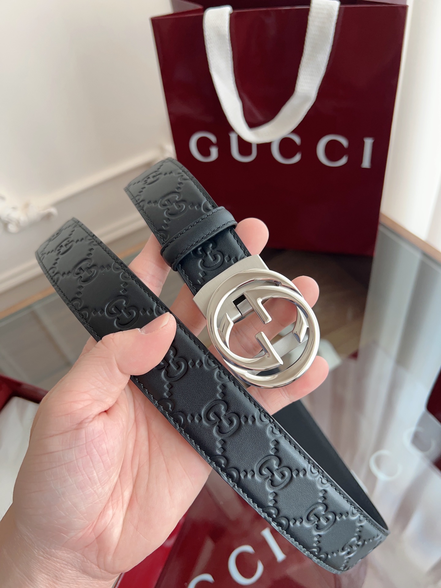  Gucci 古驰 自动平滑扣腰带 精钢打造五金 宽度35MM宽 双面头层牛皮 自由裁剪设计