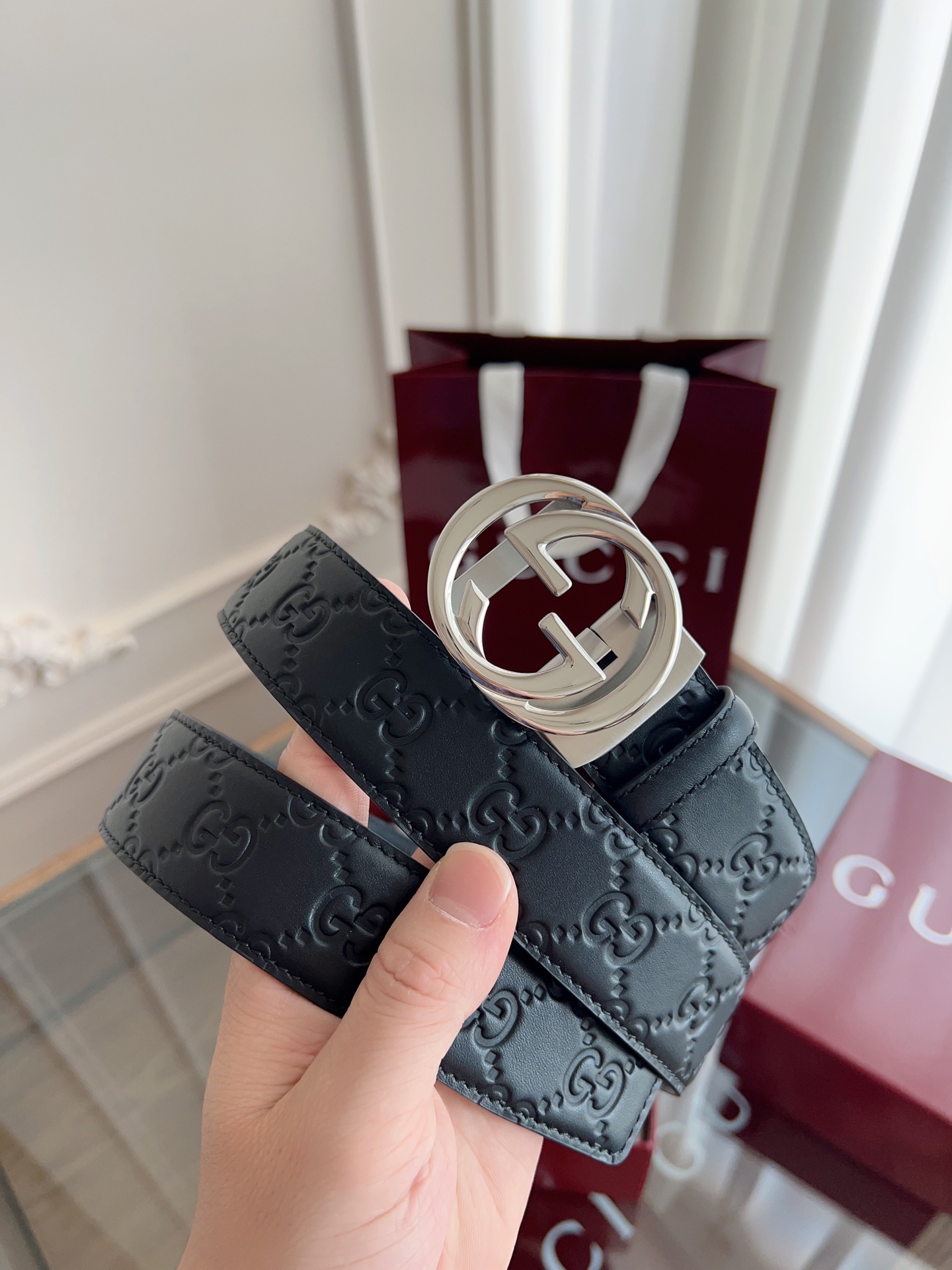  Gucci 古驰 自动平滑扣腰带 精钢打造五金 宽度35MM宽 双面头层牛皮 自由裁剪设计