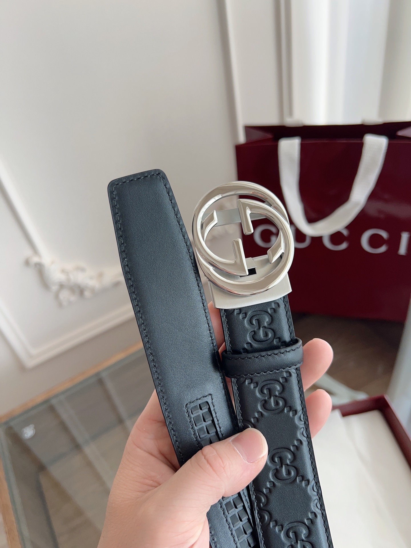  Gucci 古驰 自动平滑扣腰带 精钢打造五金 宽度35MM宽 双面头层牛皮 自由裁剪设计