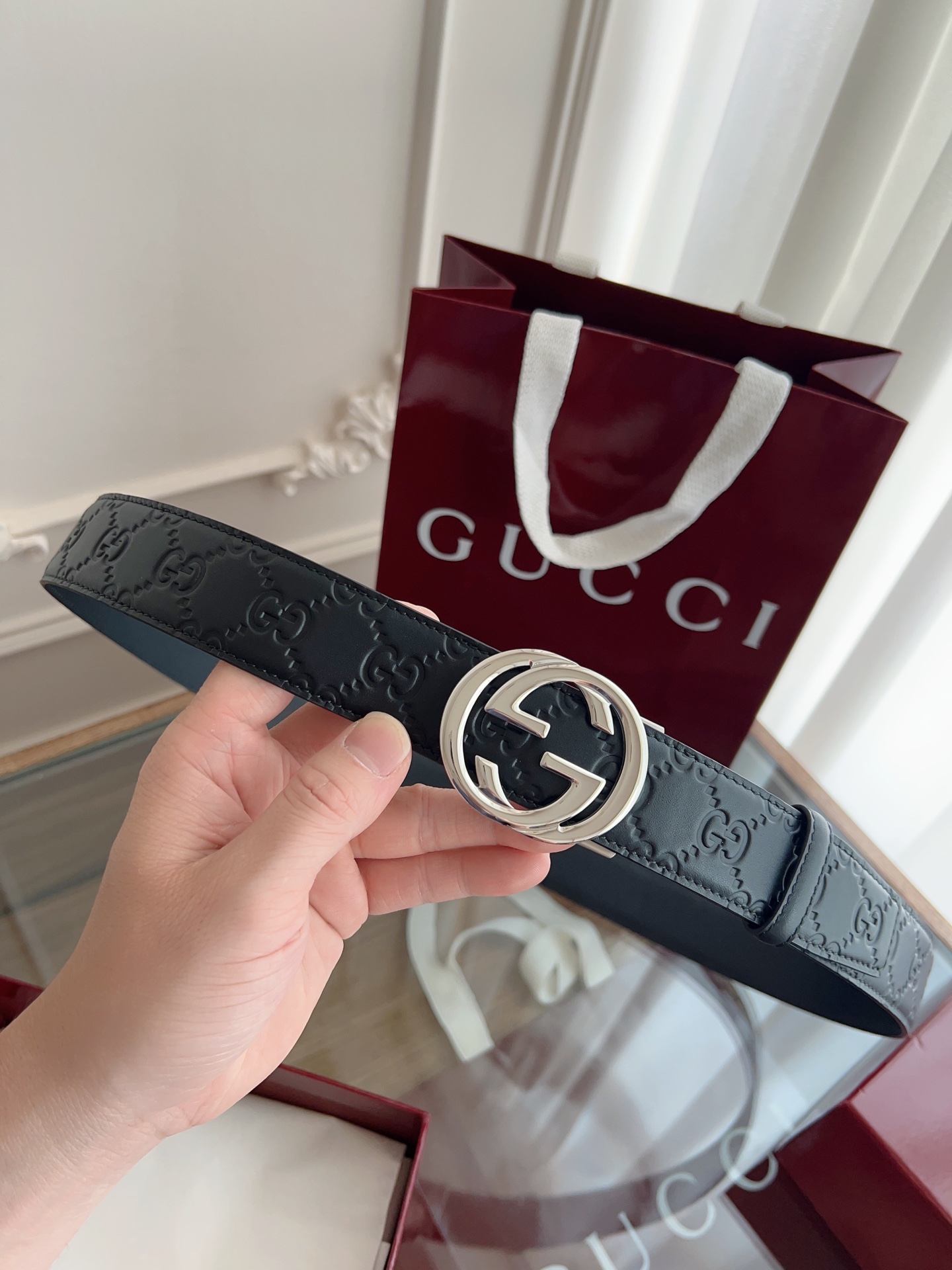  Gucci 古驰 自动平滑扣腰带 精钢打造五金 宽度35MM宽 双面头层牛皮 自由裁剪设计