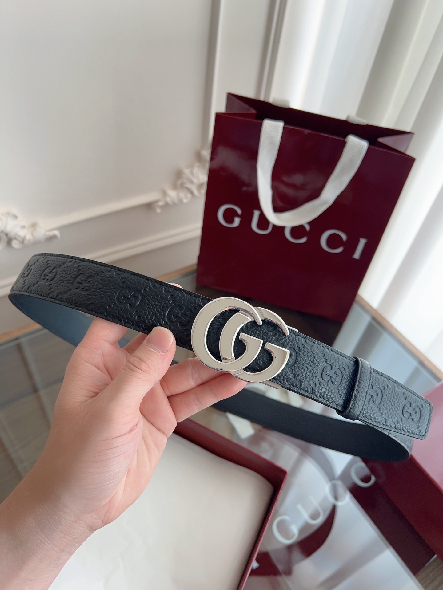  Gucci 古驰 自动平滑扣腰带 精钢打造五金 宽度35MM宽 双面头层牛皮 自由裁剪设计