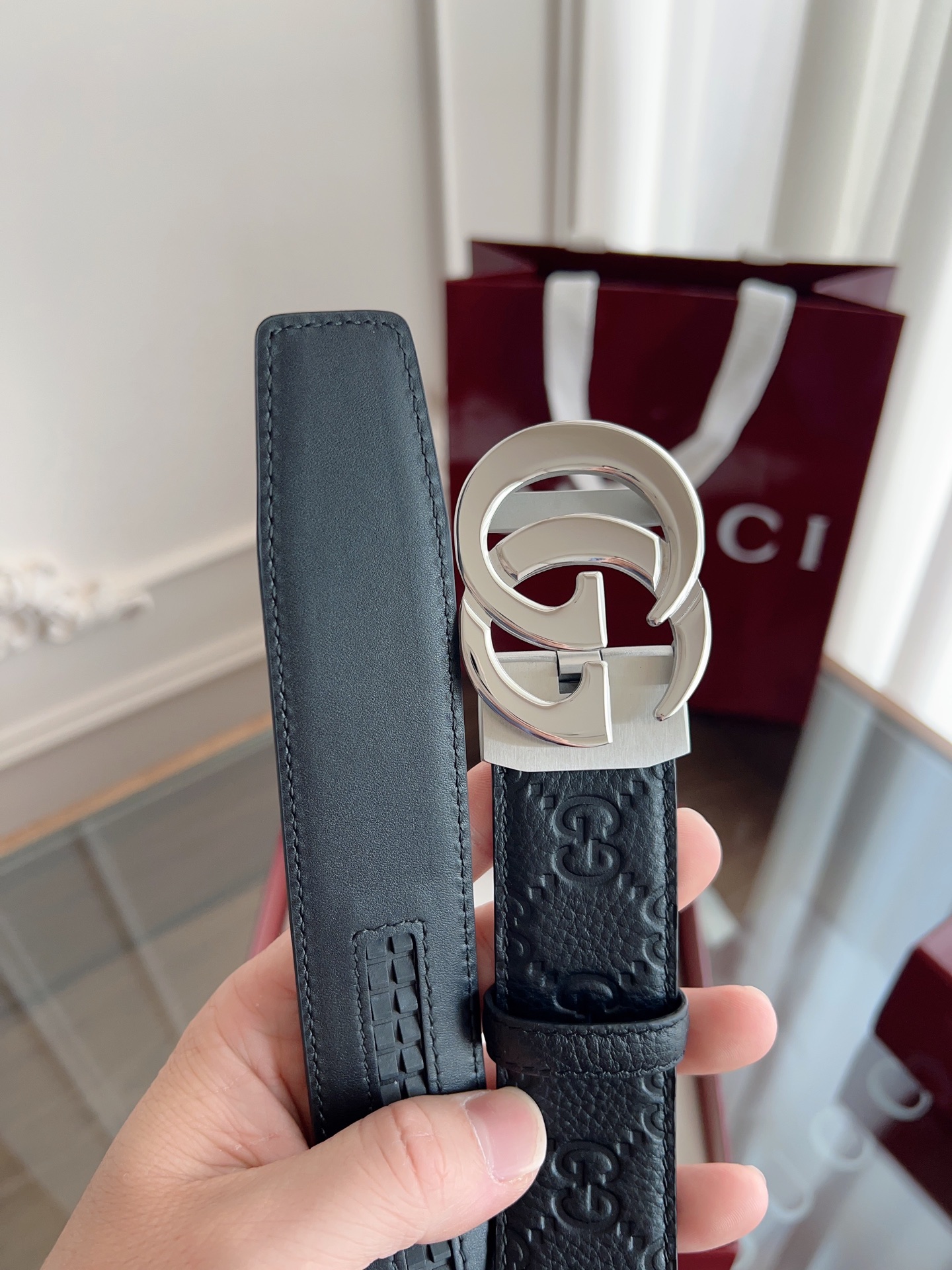  Gucci 古驰 自动平滑扣腰带 精钢打造五金 宽度35MM宽 双面头层牛皮 自由裁剪设计