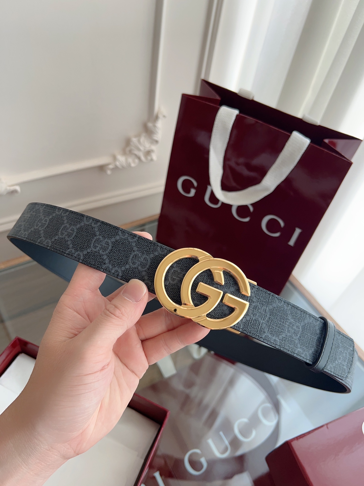  Gucci 古驰 自动平滑扣腰带 精钢打造五金 宽度35MM宽 表面定制Pvc背头层牛皮 自由裁剪设计