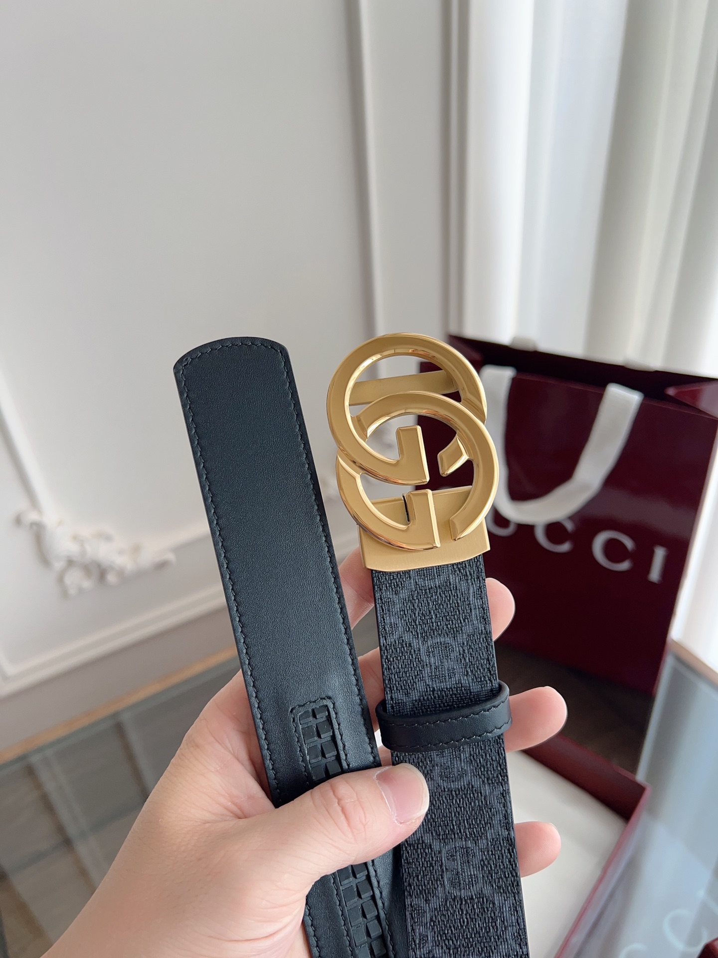  Gucci 古驰 自动平滑扣腰带 精钢打造五金 宽度35MM宽 表面定制Pvc背头层牛皮 自由裁剪设计