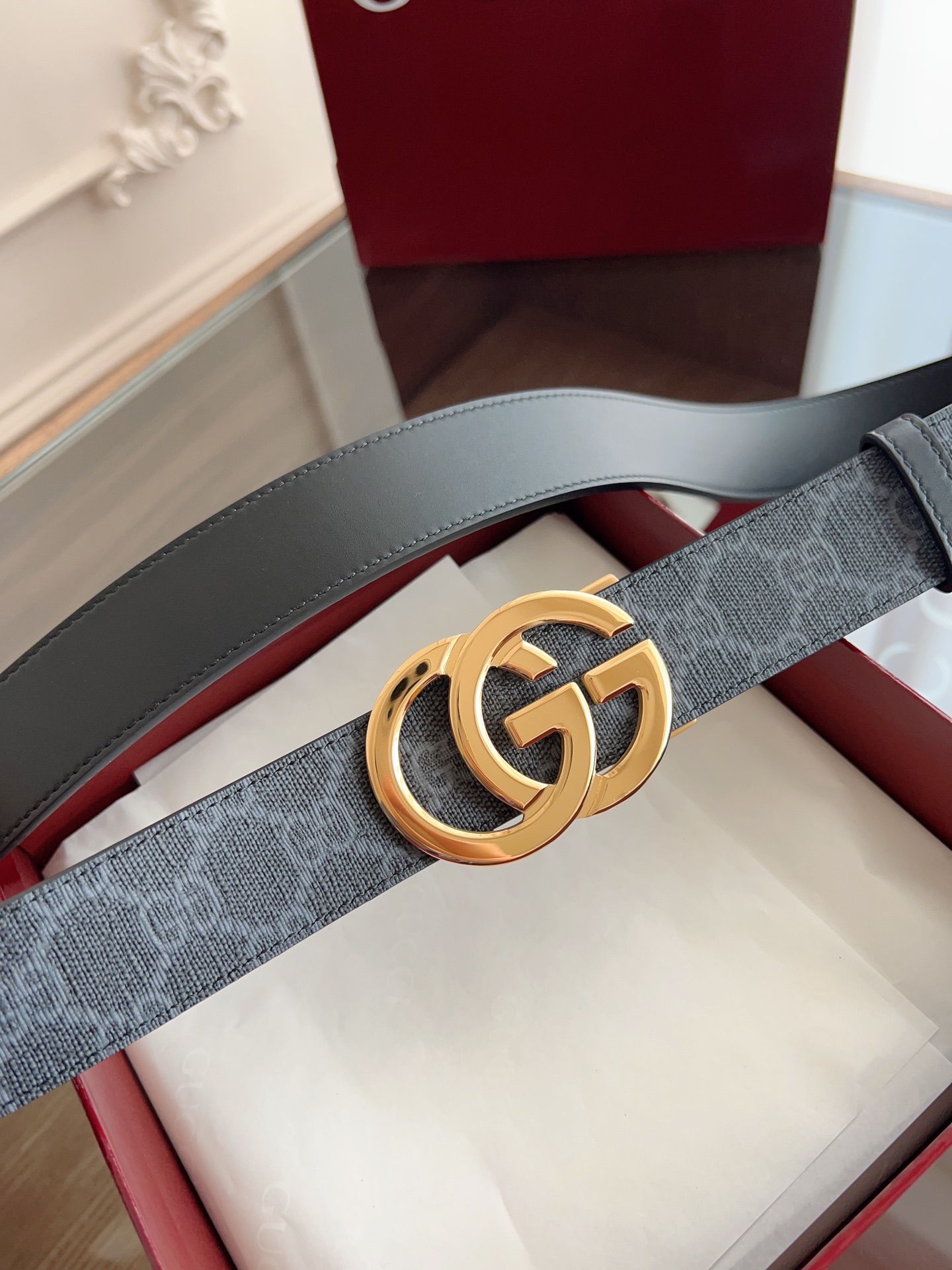  Gucci 古驰 自动平滑扣腰带 精钢打造五金 宽度35MM宽 表面定制Pvc背头层牛皮 自由裁剪设计