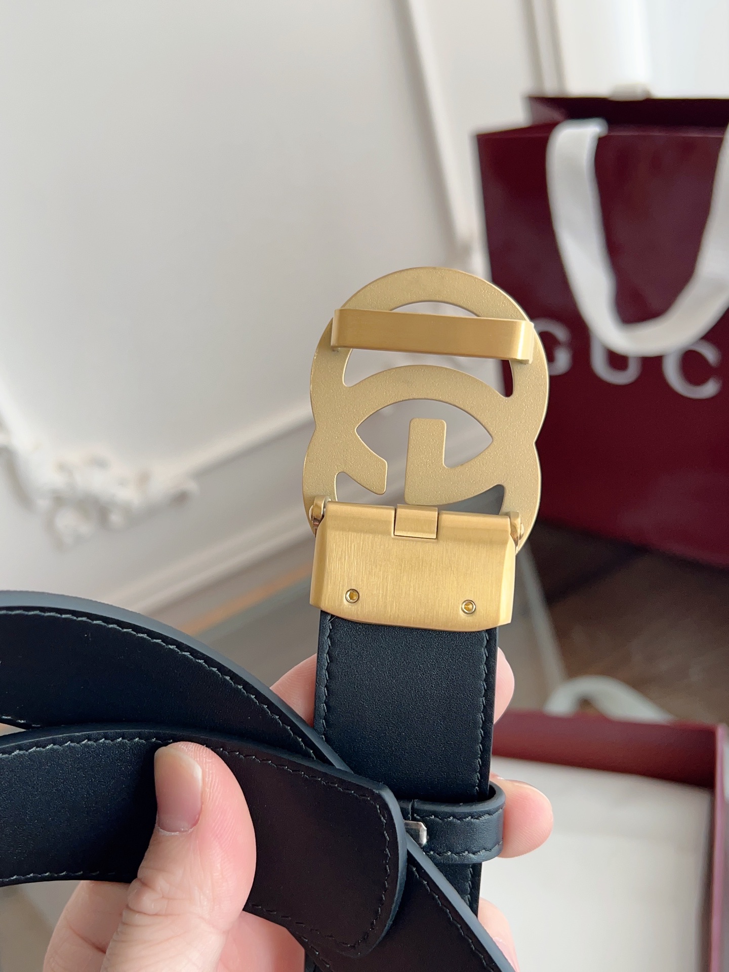  Gucci 古驰 自动平滑扣腰带 精钢打造五金 宽度35MM宽 表面定制Pvc背头层牛皮 自由裁剪设计