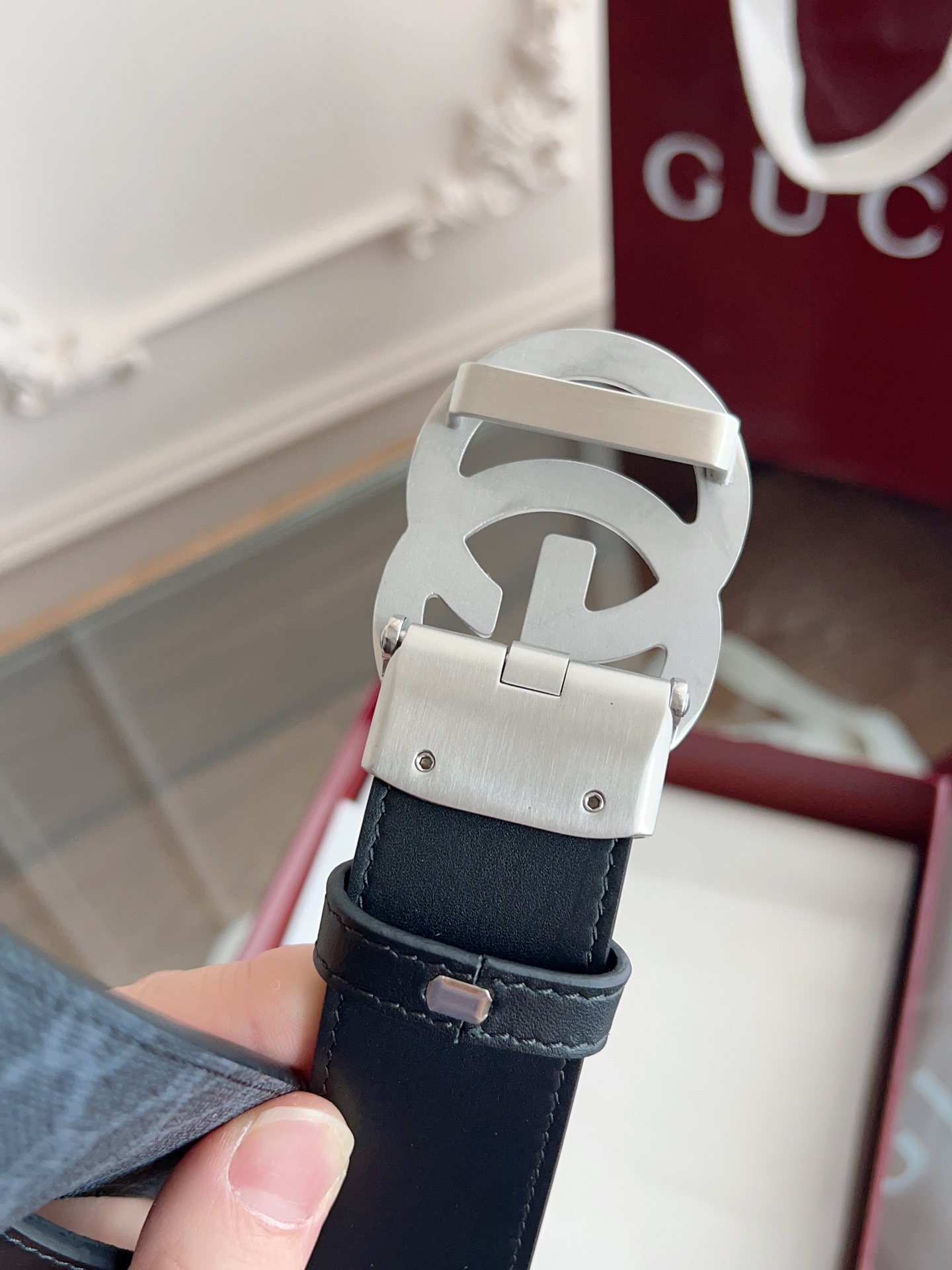  Gucci 古驰 自动平滑扣腰带 精钢打造五金 宽度35MM宽 表面定制Pvc背头层牛皮 自由裁剪设计