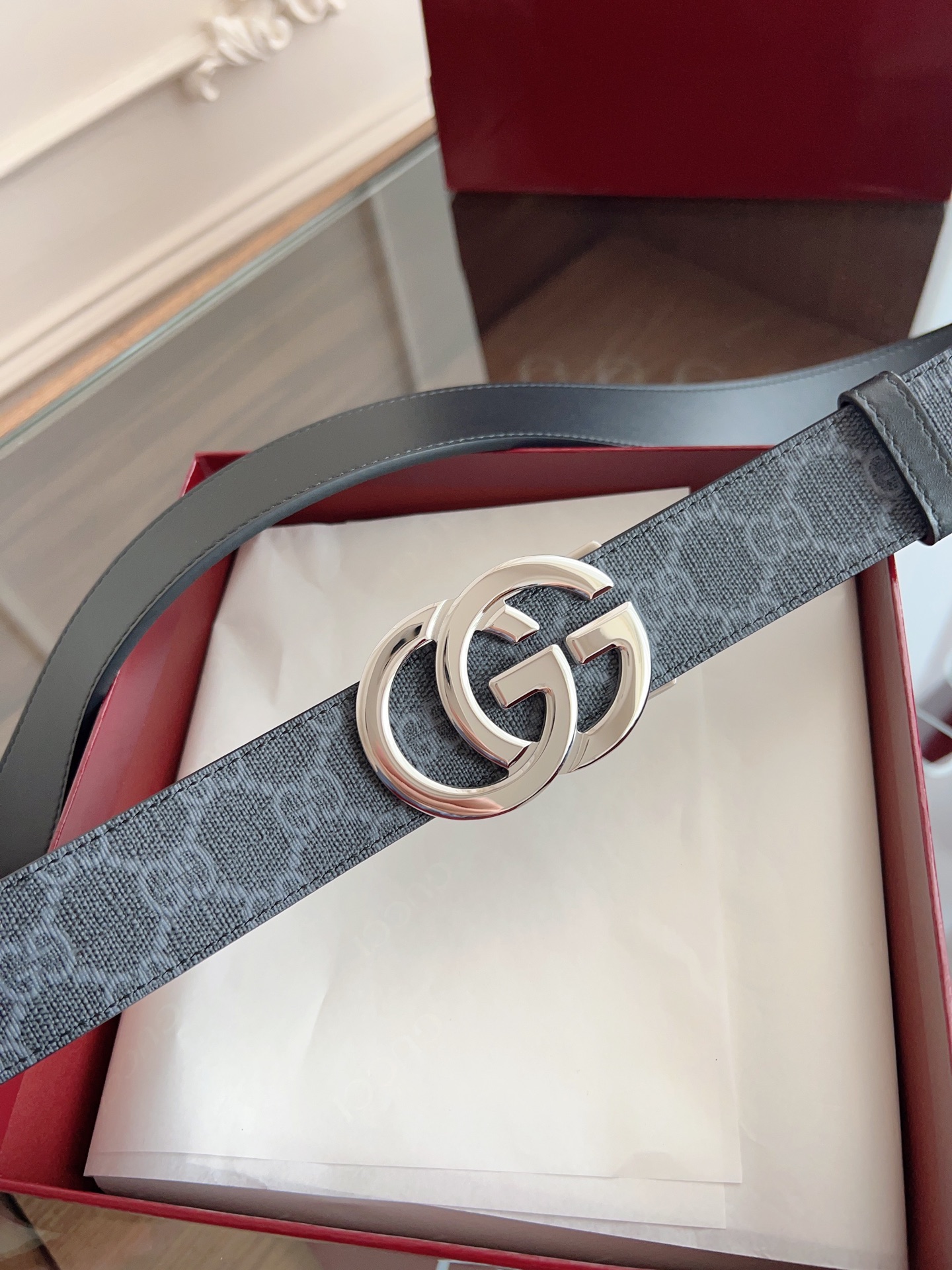  Gucci 古驰 自动平滑扣腰带 精钢打造五金 宽度35MM宽 表面定制Pvc背头层牛皮 自由裁剪设计