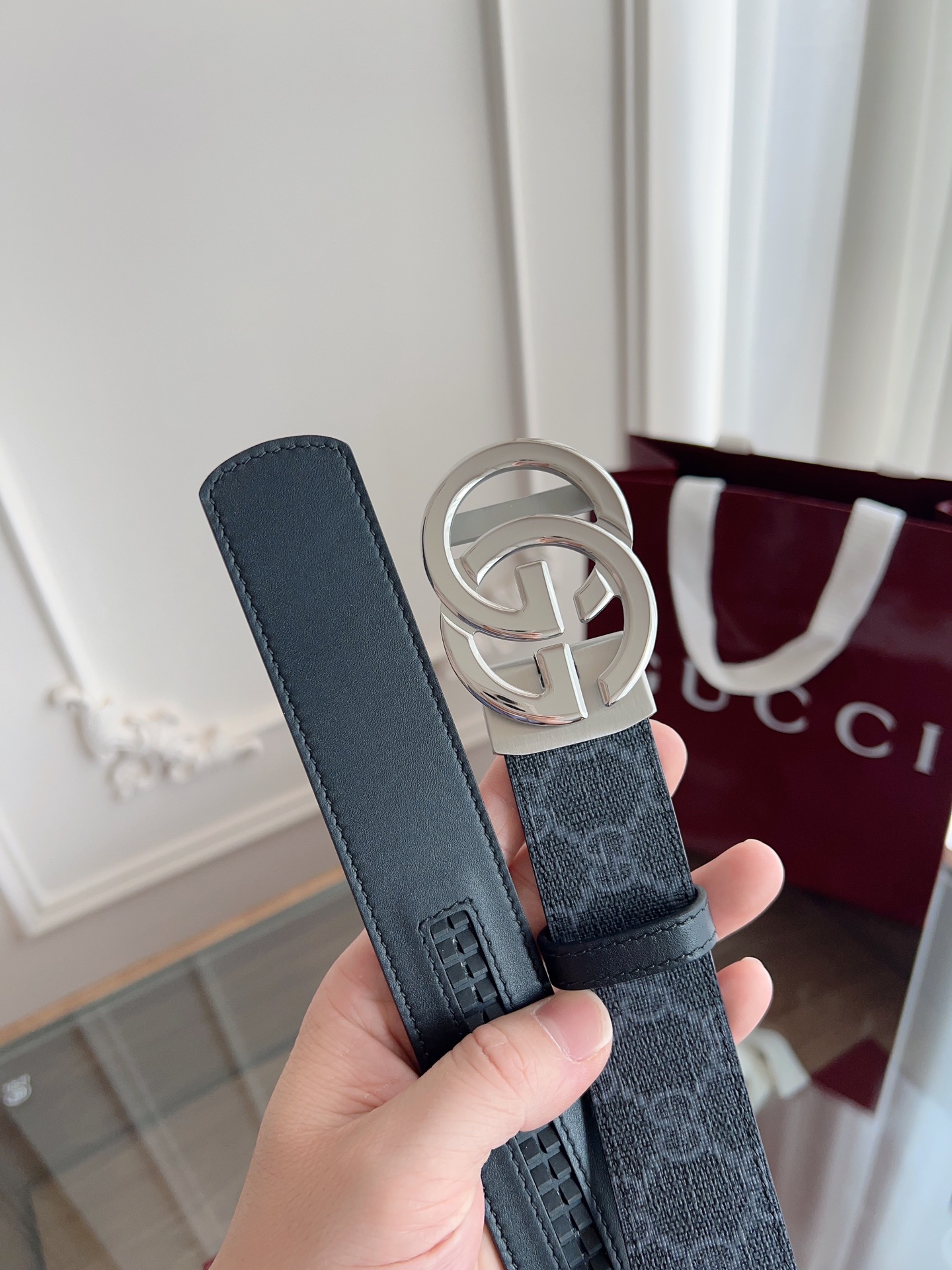  Gucci 古驰 自动平滑扣腰带 精钢打造五金 宽度35MM宽 表面定制Pvc背头层牛皮 自由裁剪设计