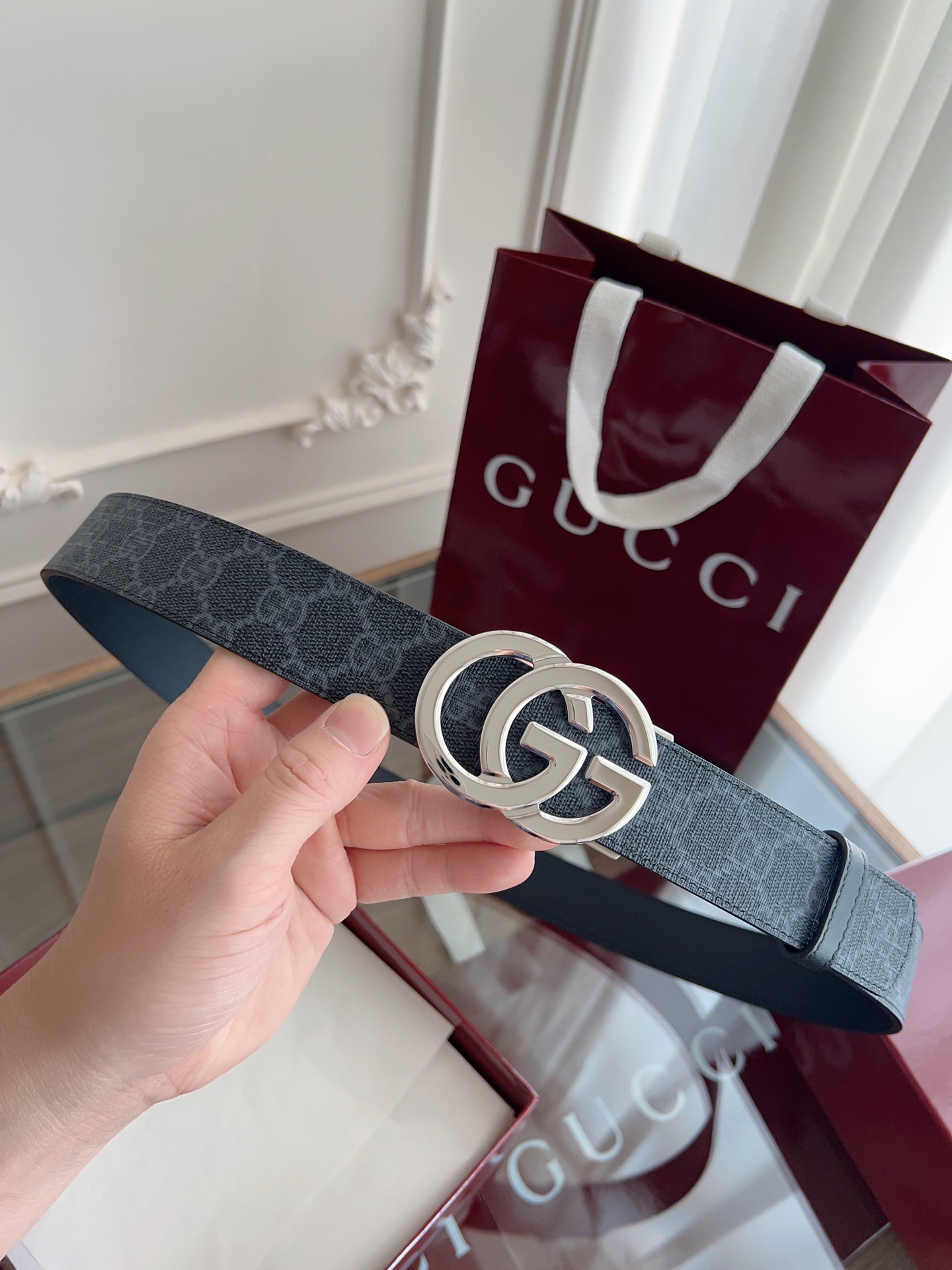  Gucci 古驰 自动平滑扣腰带 精钢打造五金 宽度35MM宽 表面定制Pvc背头层牛皮 自由裁剪设计