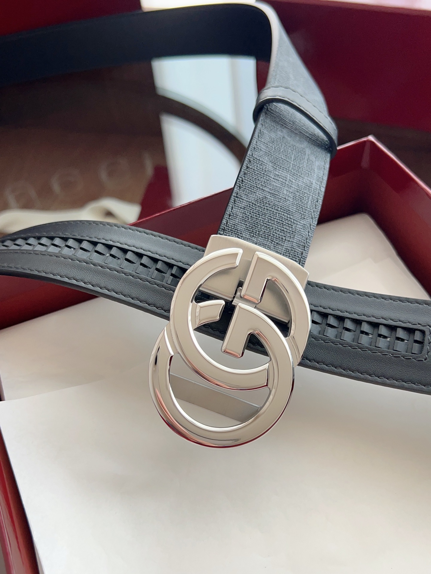  Gucci 古驰 自动平滑扣腰带 精钢打造五金 宽度35MM宽 表面定制Pvc背头层牛皮 自由裁剪设计