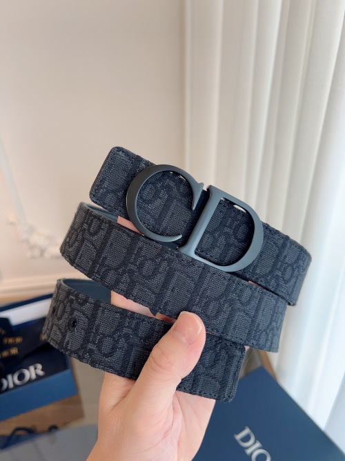 Dior Oblique Canvas and Black Leather Belt, 3.5 cm Width