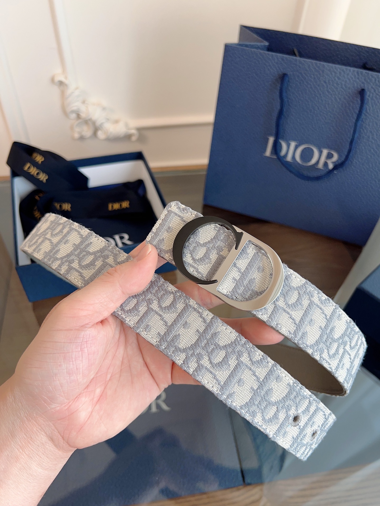 [Dior Belts]DIORenhanced French original leather The quality of Oblique gray