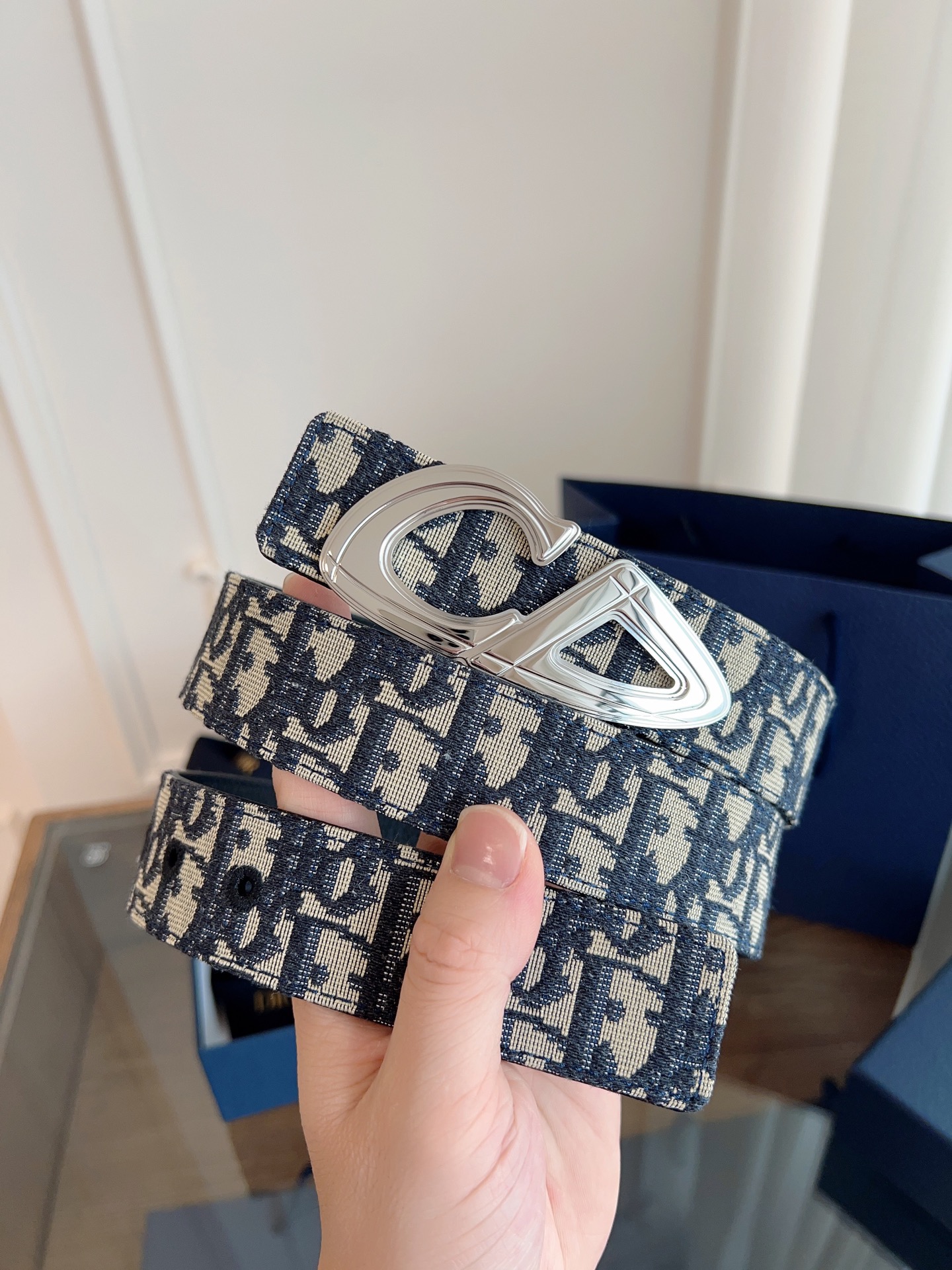Dior Oblique Canvas and Black Leather Belt, 3.5 cm Width 1 i1749145680635 7377 0 0