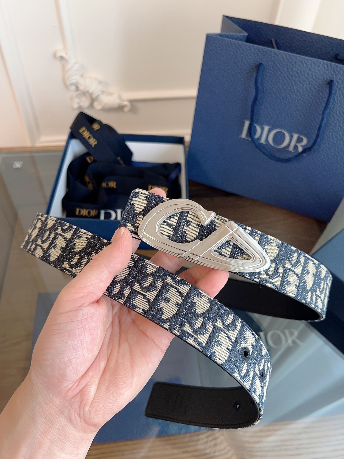 Dior Oblique Canvas and Black Leather Belt, 3.5 cm Width 2 i1749145683304 9749 0 1