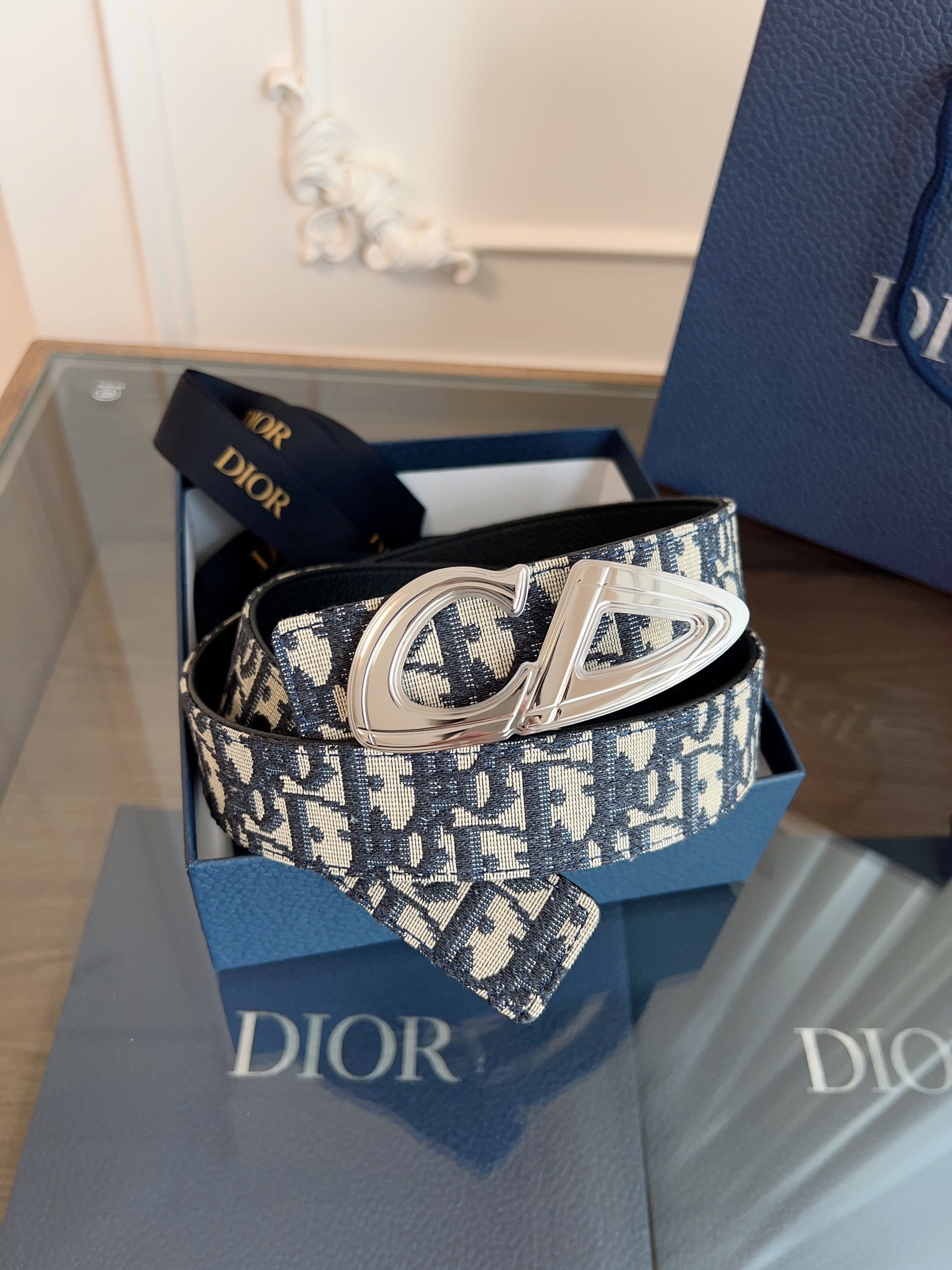 Dior Oblique Canvas and Black Leather Belt, 3.5 cm Width 9 i1749145683328 6931 0 8