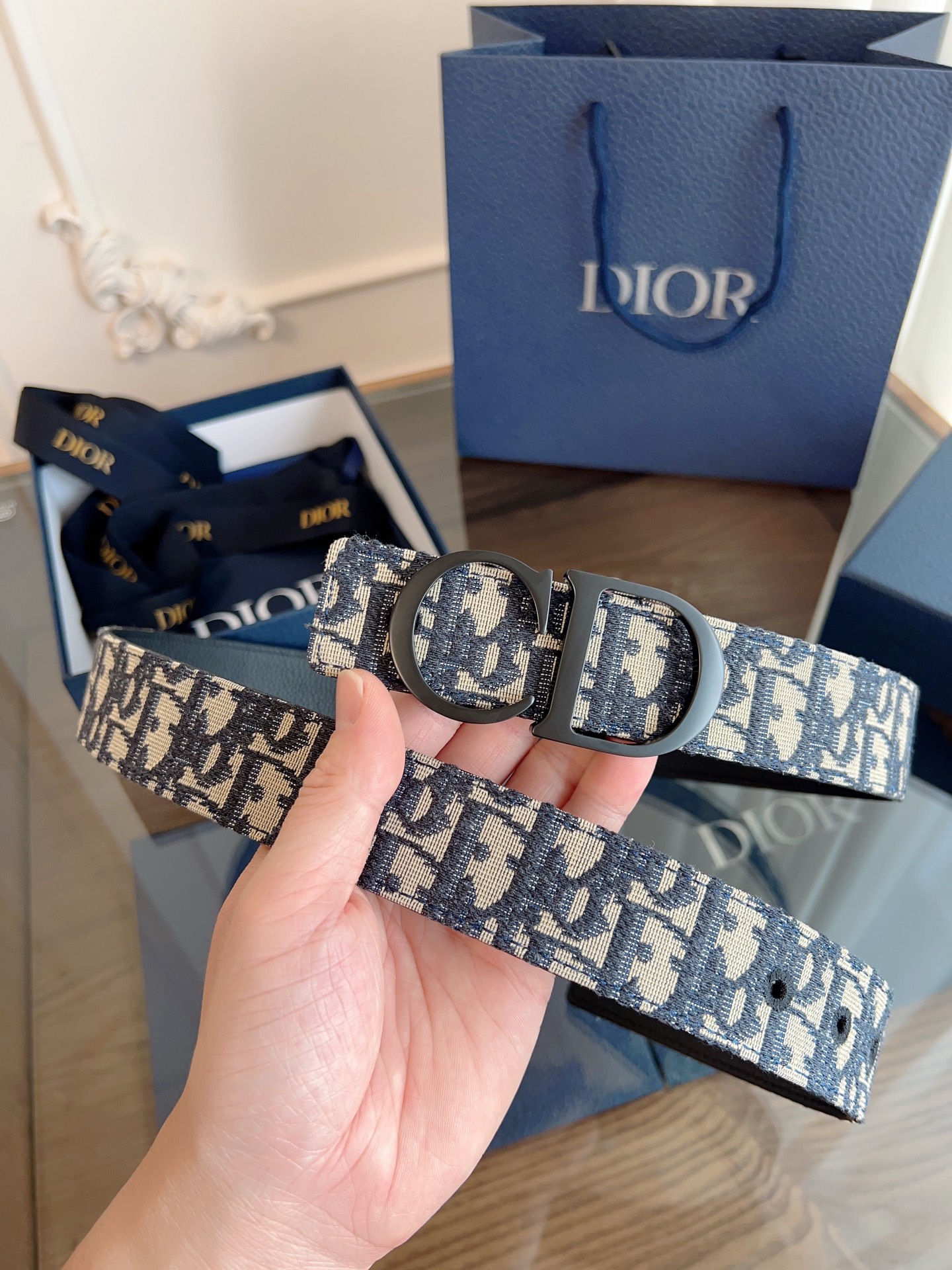 [Dior Belts]Diorenhanced French original leather The quality of Oblique blue