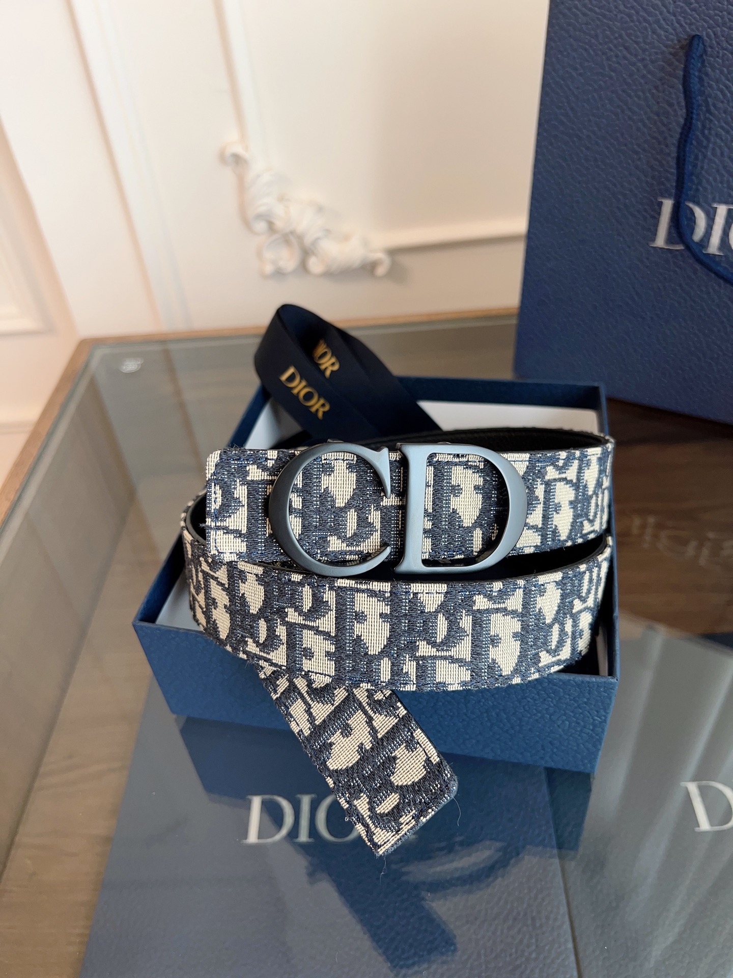 Dior Oblique Canvas and Black Leather Belt with CD Buckle, 3.5 cm Width 9 i1749145792303 7162 0 8
