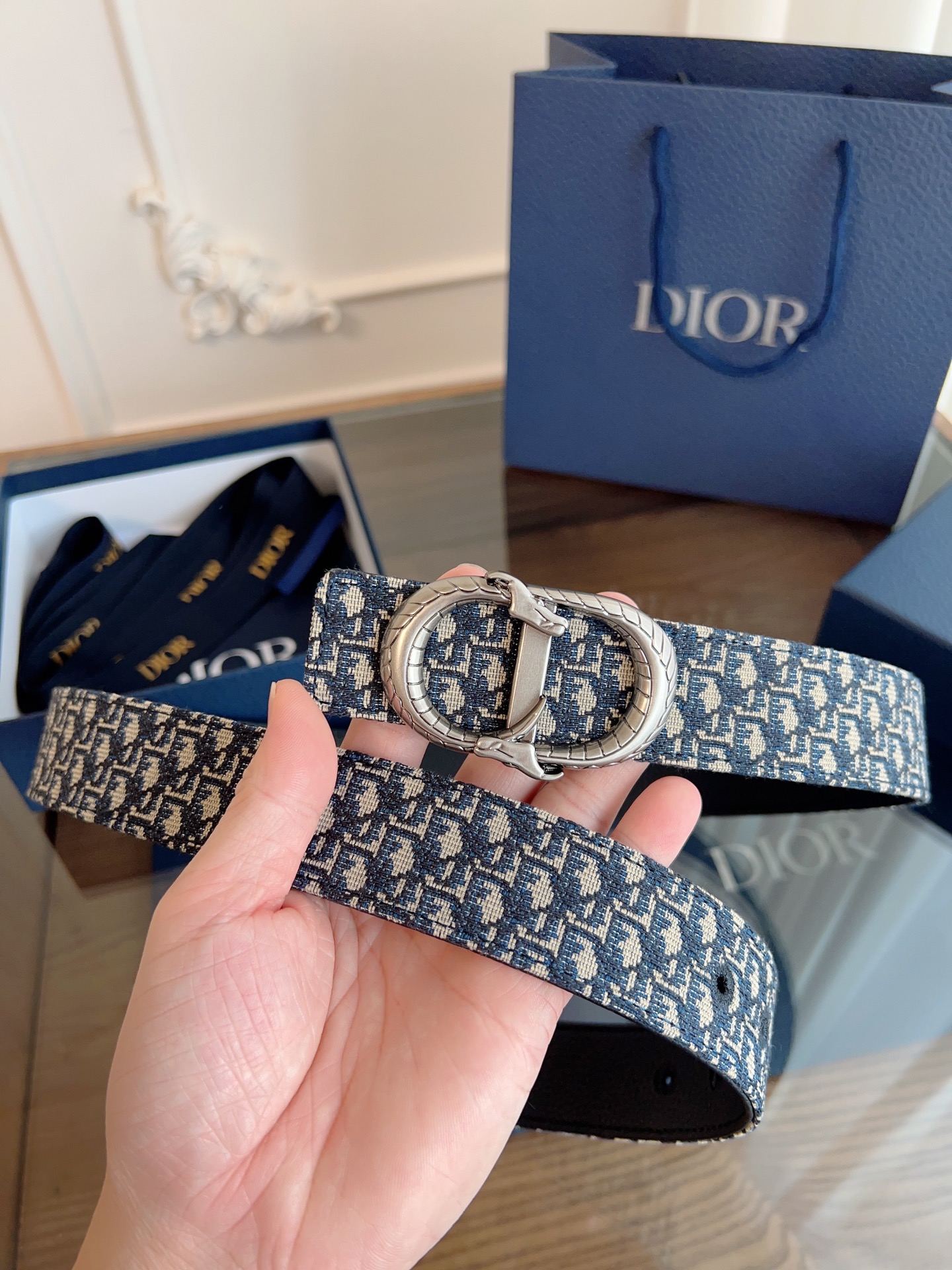 [Dior Belts]DIORenhanced French original leather The quality of Oblique blue