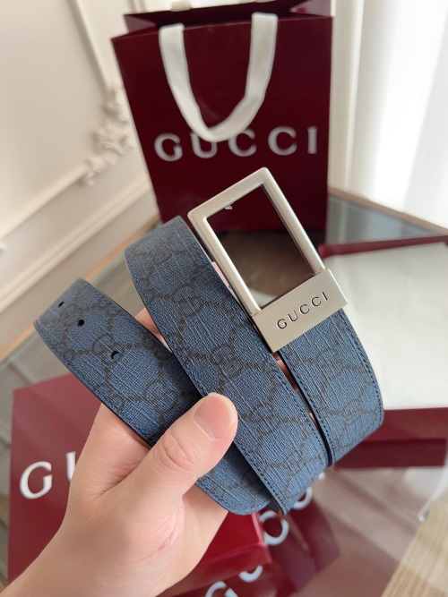 Gucci Men's Belt with Canvas and GG Supreme Pattern, Square Buckle, 3.5 cm Width 1 Gucci Men's Belt with Canvas and GG Supreme Pattern, Square Buckle, 3.5 cm Width