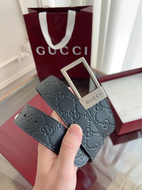 Gucci Men's Black Leather Belt with Embossed GG Pattern and Double G Buckle 1 Gucci Men's Black Leather Belt with Embossed GG Pattern and Double G Buckle