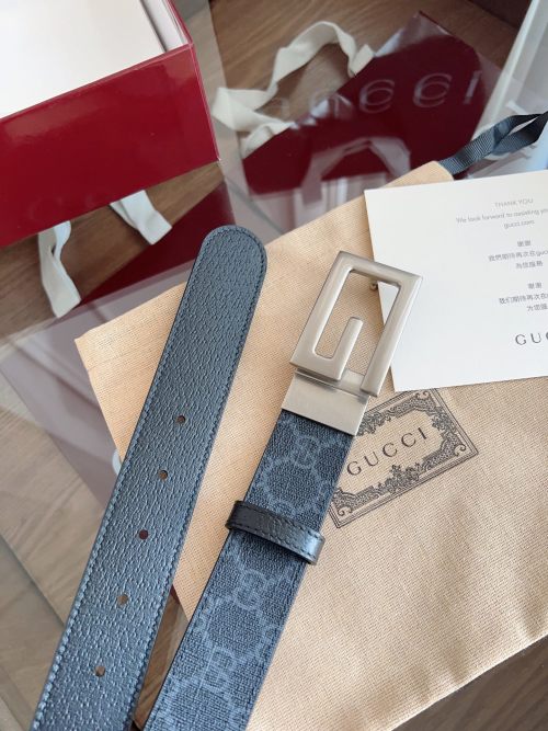 Gucci Supreme PVC Black Leather Belt with Retro Rotating Buckle, 3.5cm Width