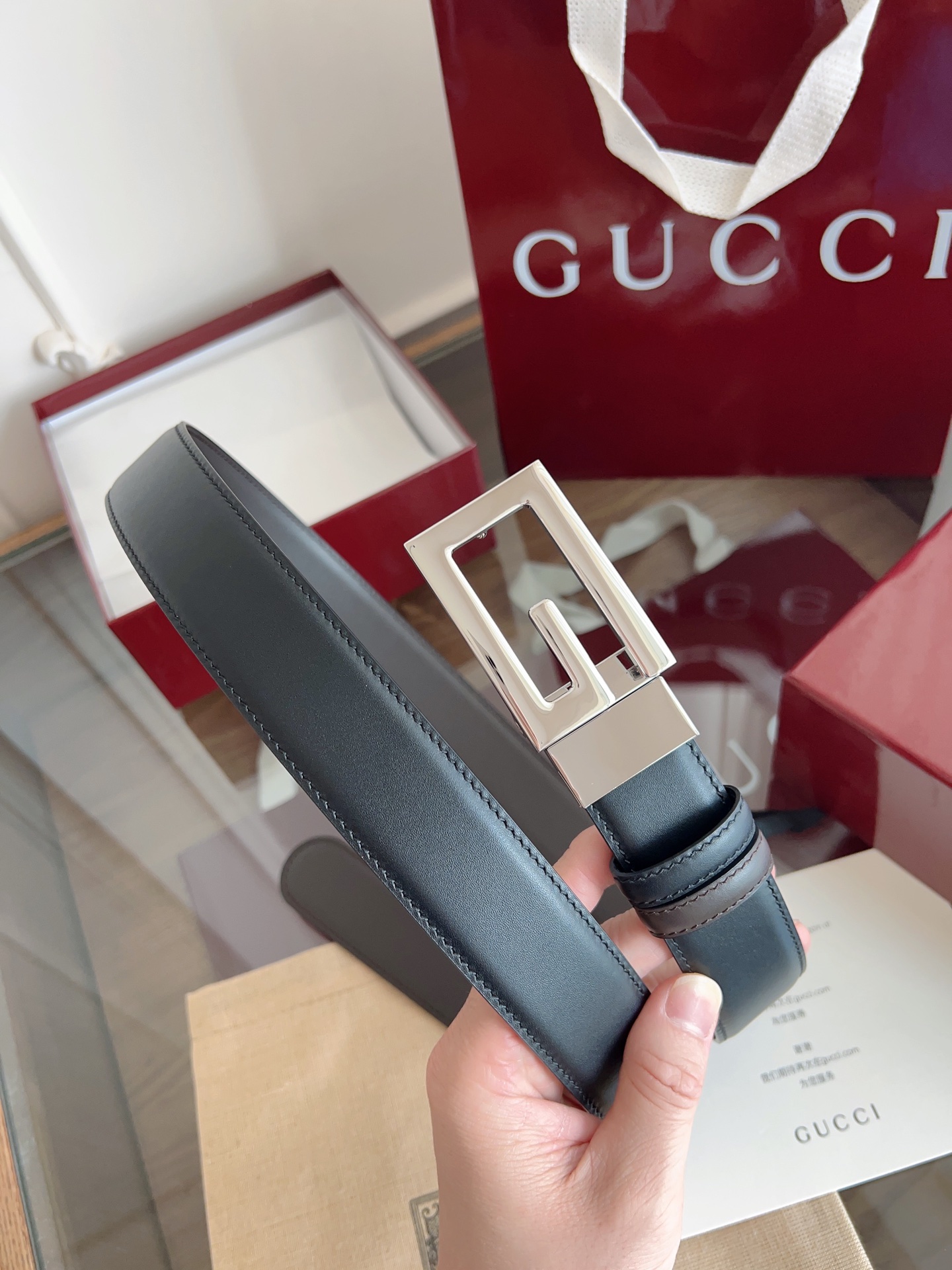 Gucci Supreme PVC老花 黑猪皮纹底 宽度3.5cm 复古GG旋转扣[原单精品扣] 双面可用/可裁 P160 