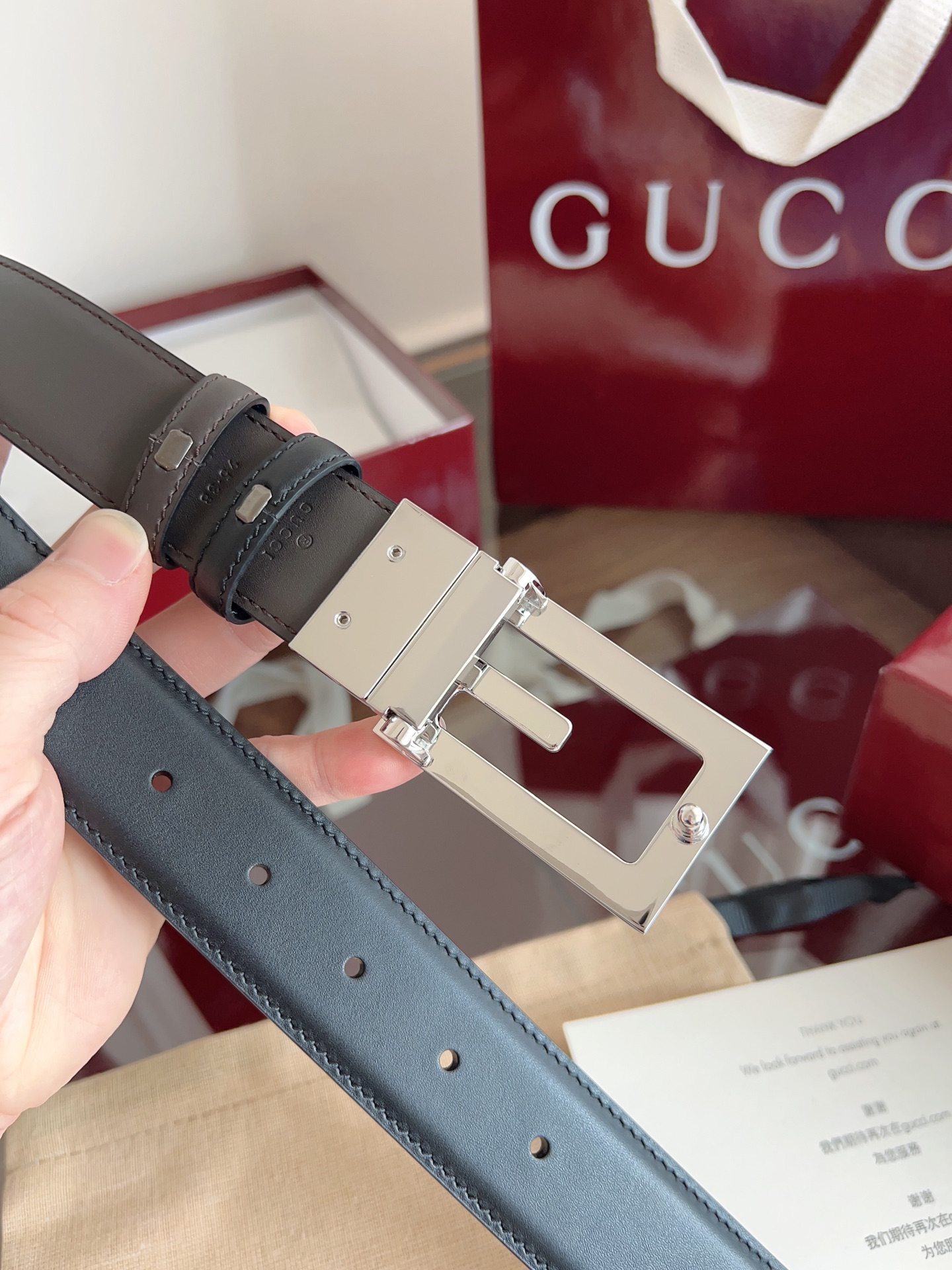 Gucci Supreme PVC老花 黑猪皮纹底 宽度3.5cm 复古GG旋转扣[原单精品扣] 双面可用/可裁 P160 