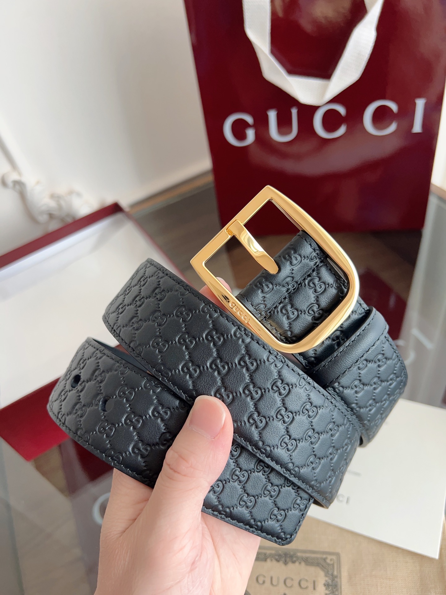  Gucci古驰🇫🇷法国原厂皮料，黑色牛皮 品质毋庸置疑 没有更好 只有最好  尺寸4.0厘米