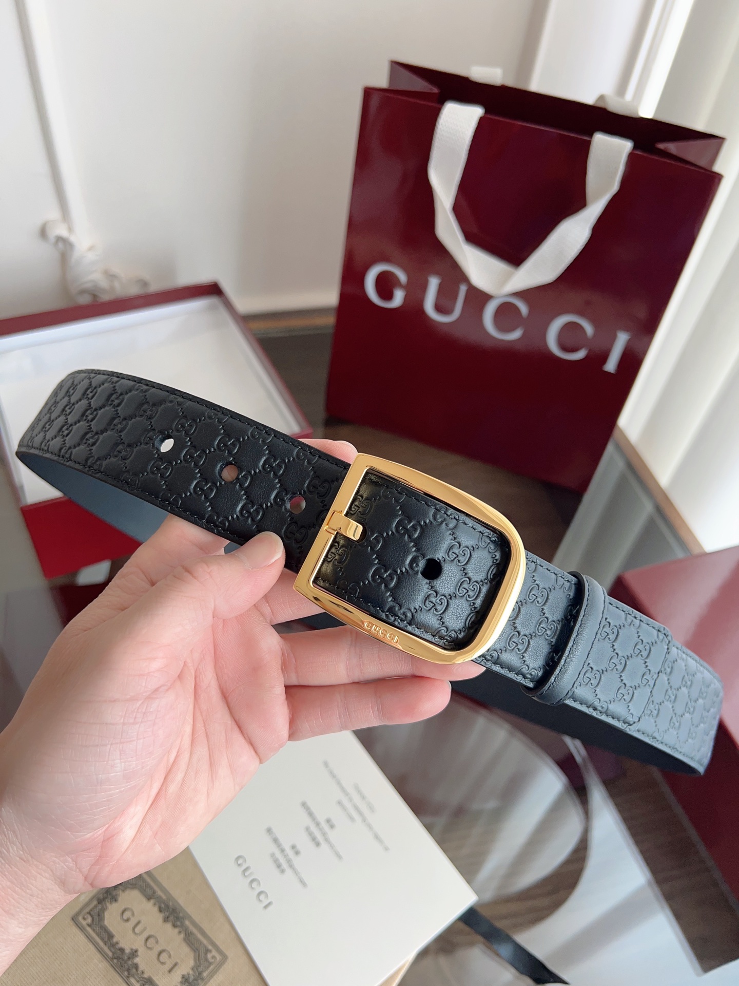  Gucci古驰🇫🇷法国原厂皮料，黑色牛皮 品质毋庸置疑 没有更好 只有最好  尺寸4.0厘米