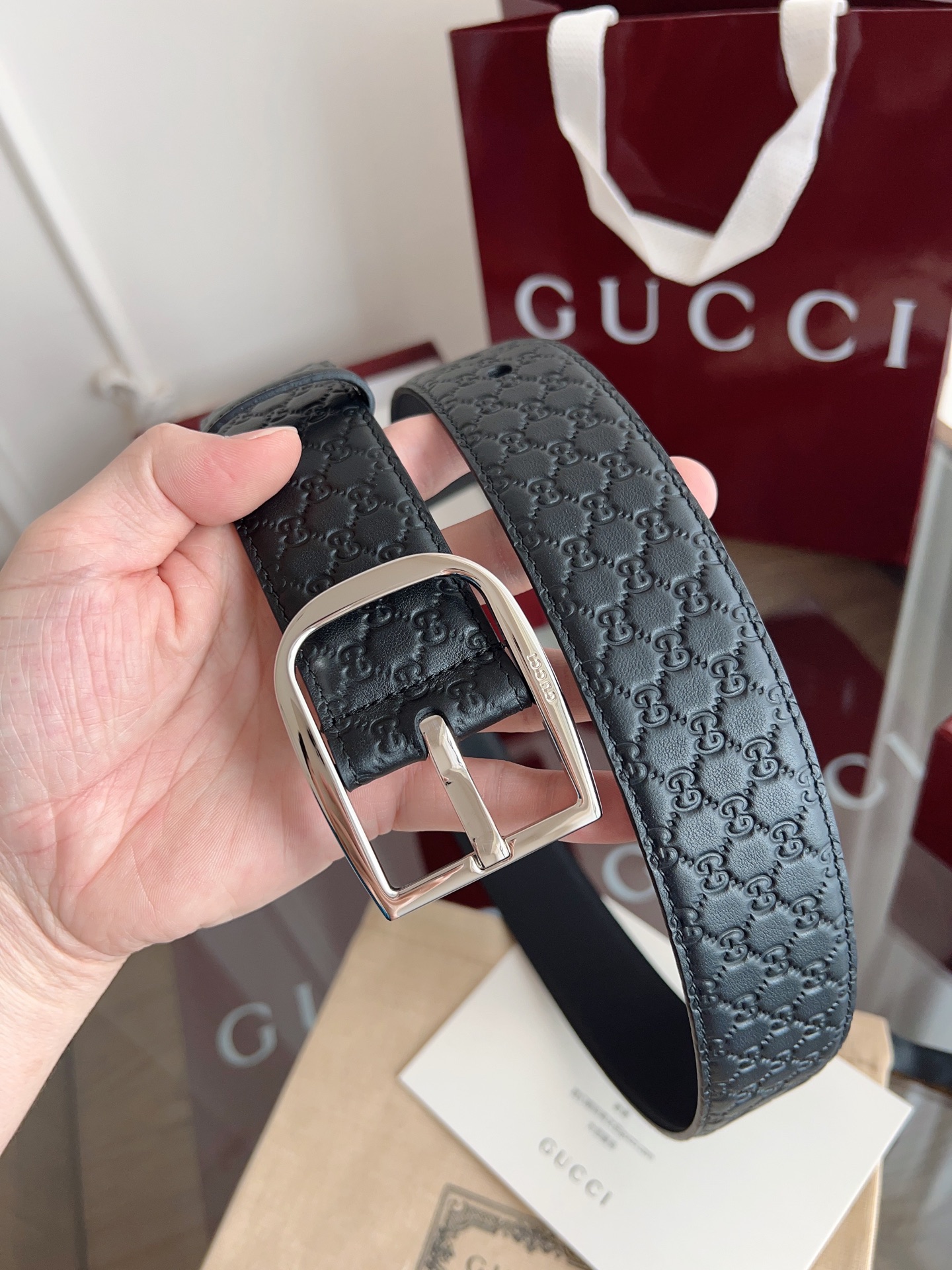  Gucci古驰🇫🇷法国原厂皮料，黑色牛皮 品质毋庸置疑 没有更好 只有最好  尺寸4.0厘米