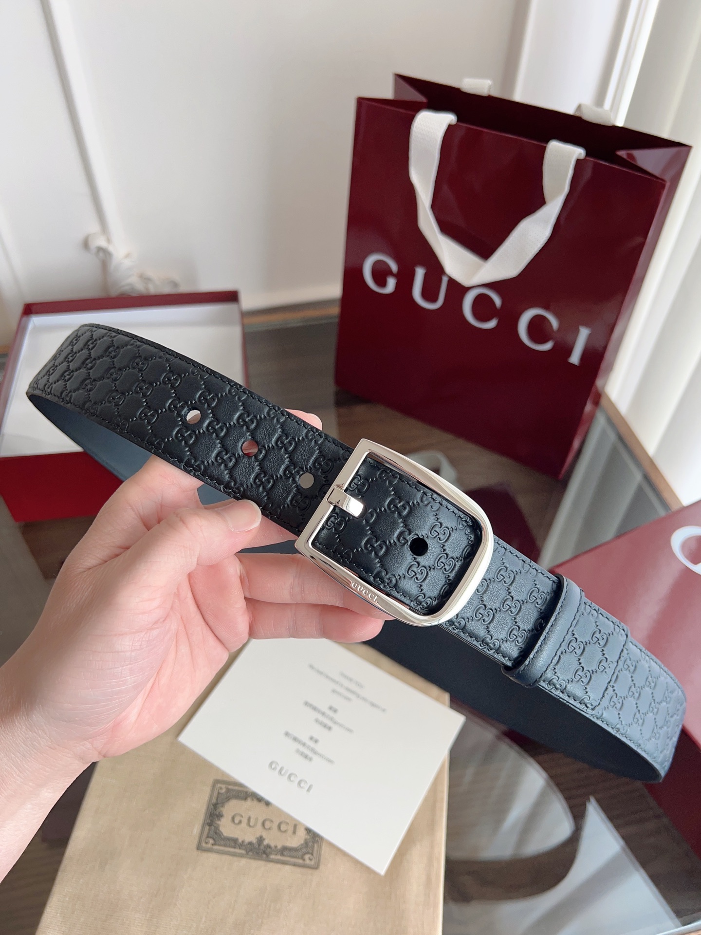  Gucci古驰🇫🇷法国原厂皮料，黑色牛皮 品质毋庸置疑 没有更好 只有最好  尺寸4.0厘米