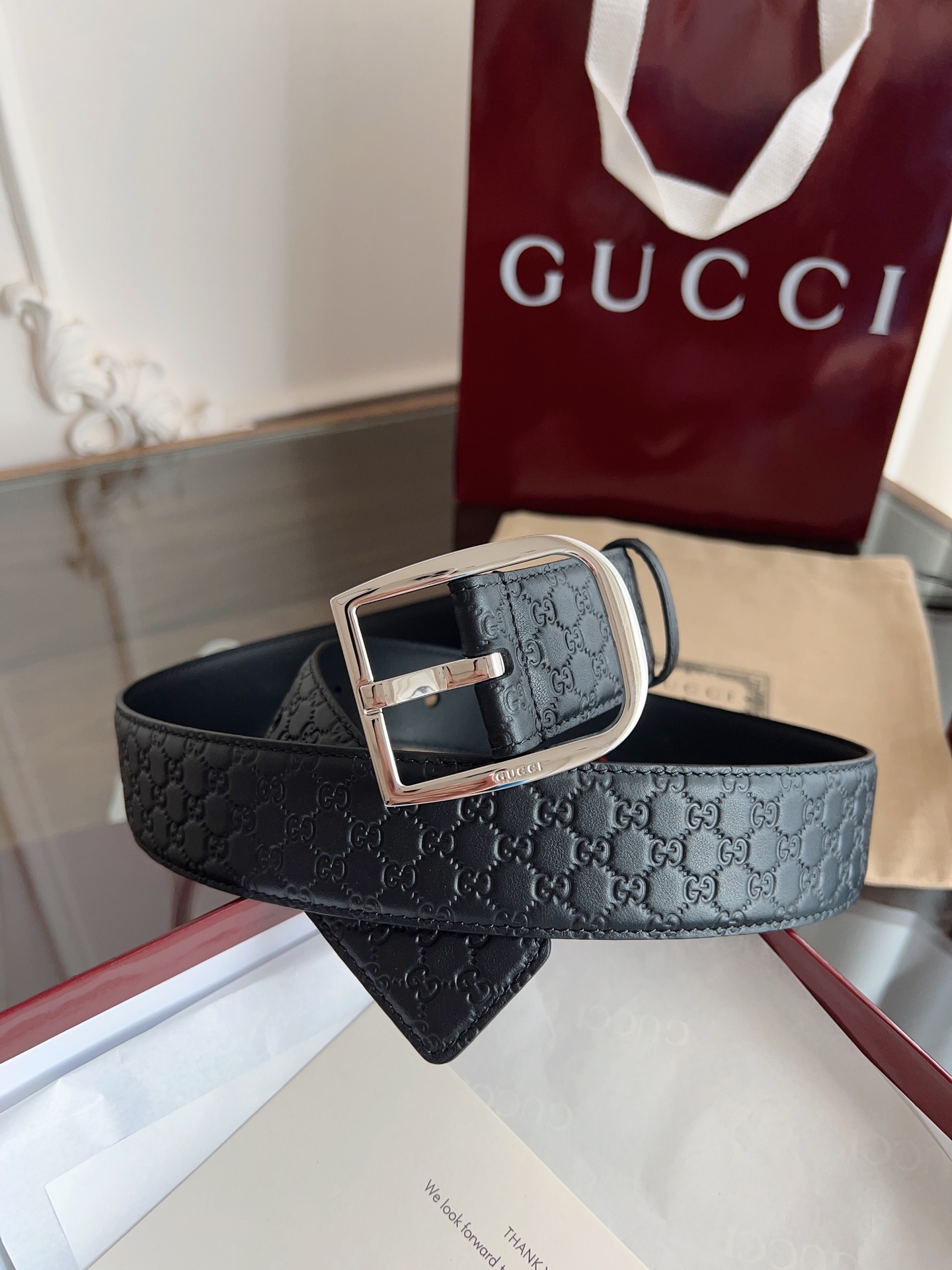  Gucci古驰🇫🇷法国原厂皮料，黑色牛皮 品质毋庸置疑 没有更好 只有最好  尺寸4.0厘米