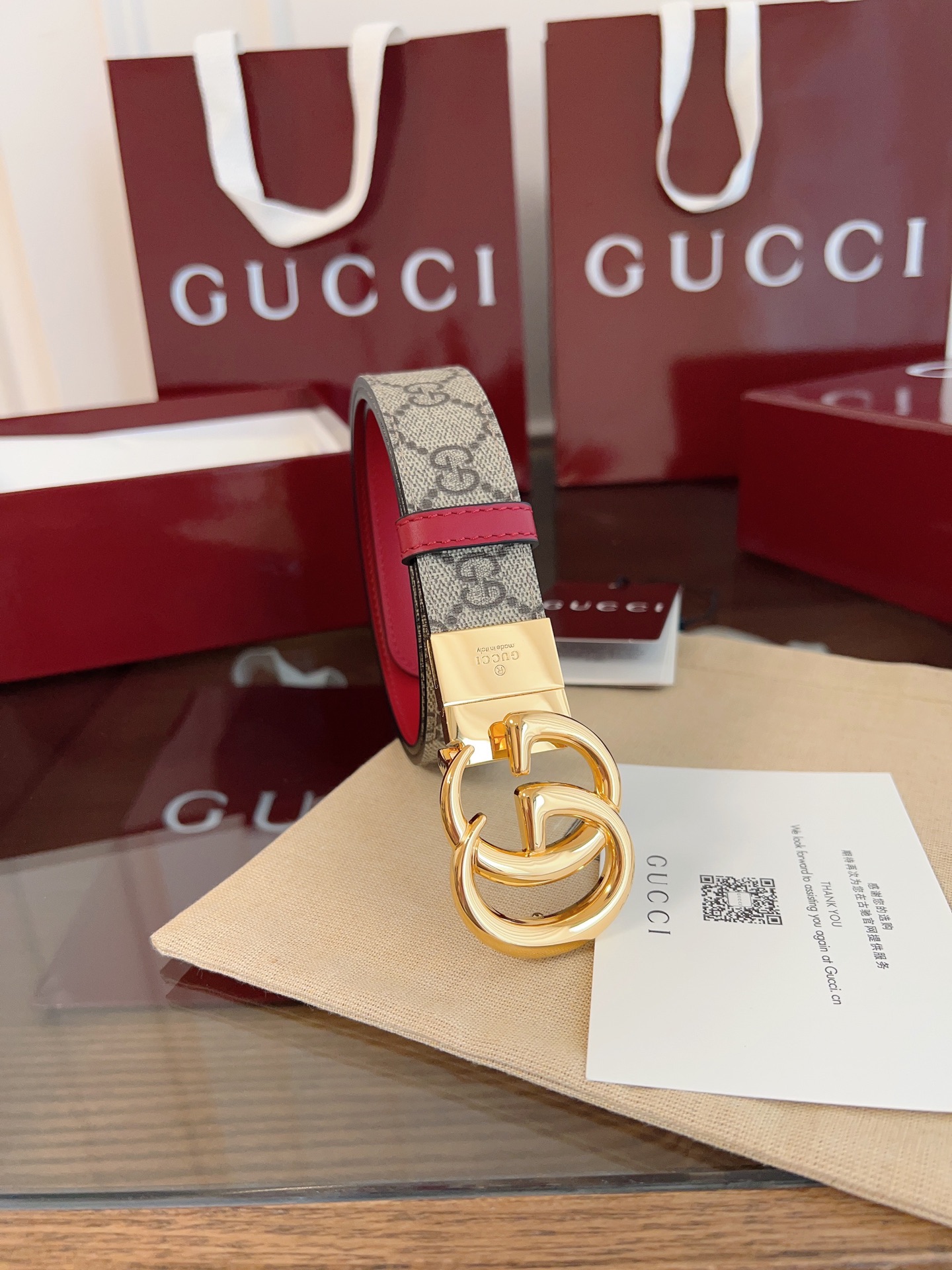  Gucci 2025最新专柜系列安哥拉红 款号  92TIN 9257 双面进口原厂防水PVC材质 比