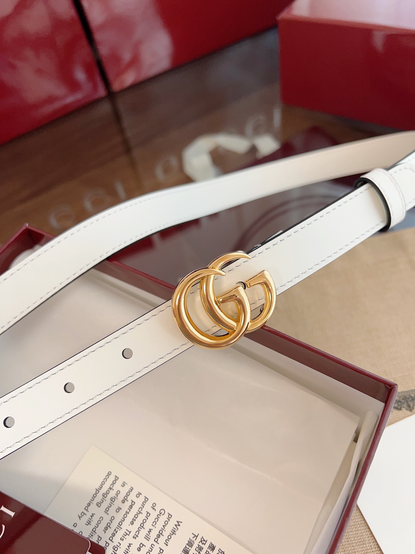  GUCCI 表面头层小牛皮 宽度2.0cm 专柜新版logo横标，原版进口南非皮底，精品双G铜扣  高