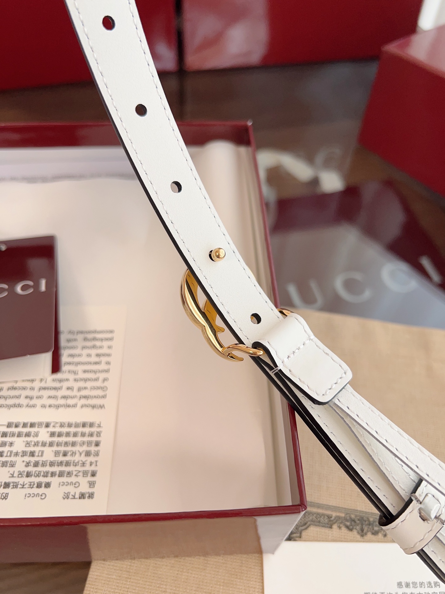  GUCCI 表面头层小牛皮 宽度2.0cm 专柜新版logo横标，原版进口南非皮底，精品双G铜扣  高