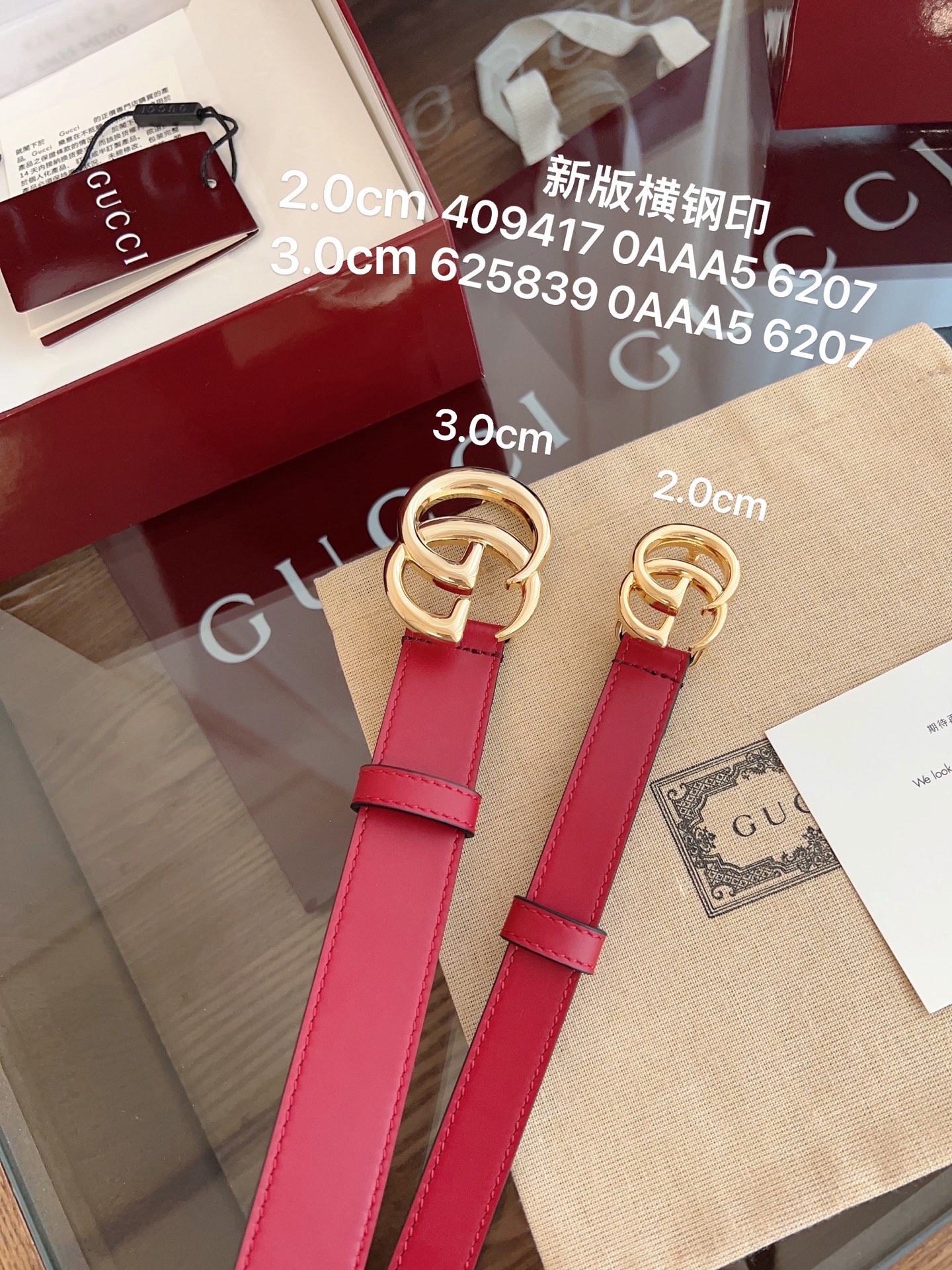  GUCCI 表面头层小牛皮 宽度3.0cm 专柜新版logo横标，原版进口南非皮底，精品双G铜扣  高