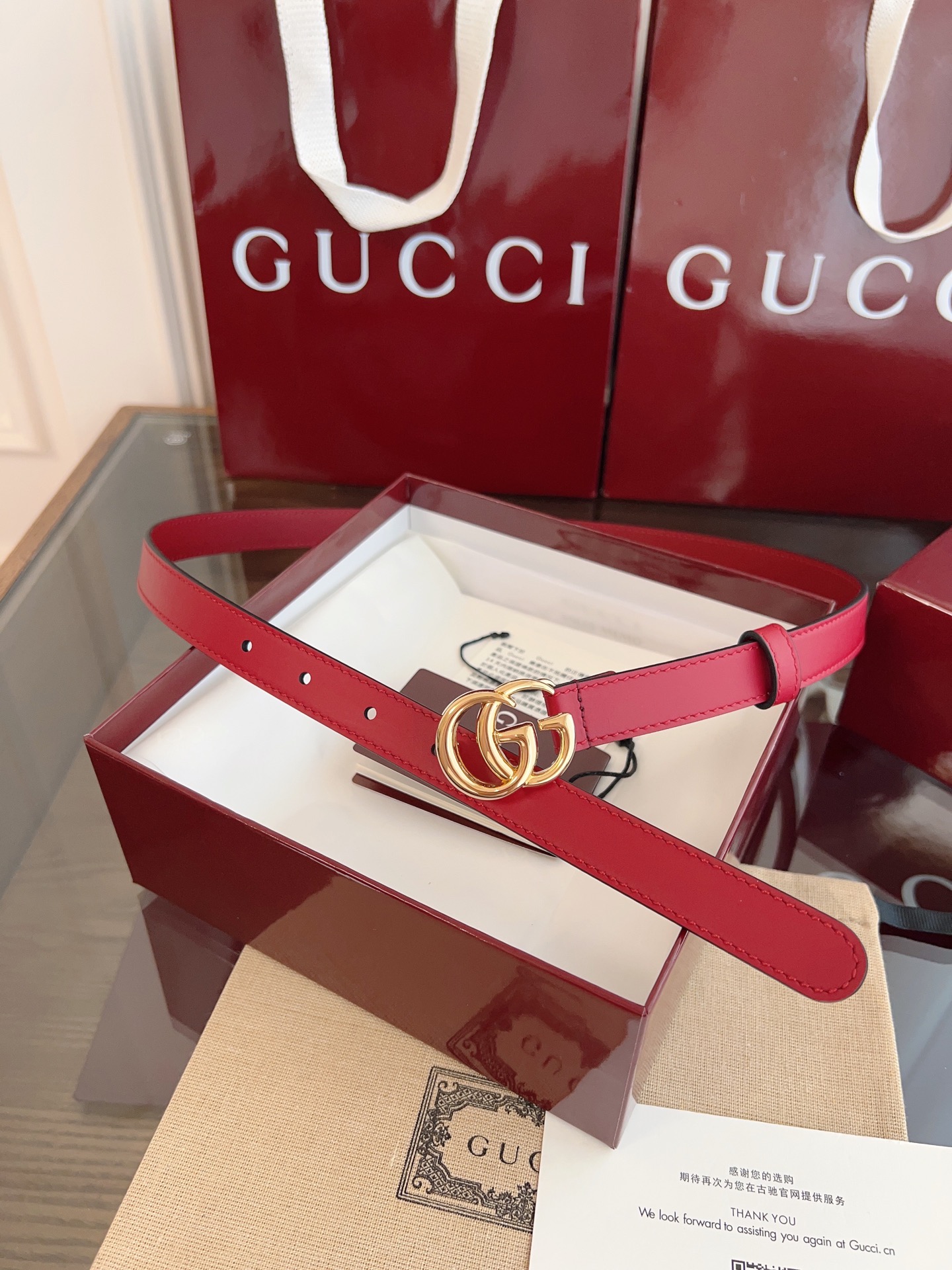  GUCCI 表面头层小牛皮 宽度2.0cm 专柜新版logo横标，原版进口南非皮底，精品双G铜扣  高