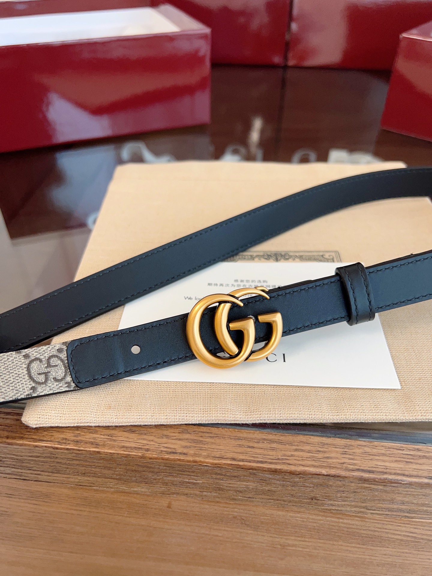 今年最时尚拼接系列 Gucci小牛皮拼接GG Supreme 老花帆布，对版3孔调节，横标logo编号:409417·92TLC 宽2.0cm 复古GG扣 P160