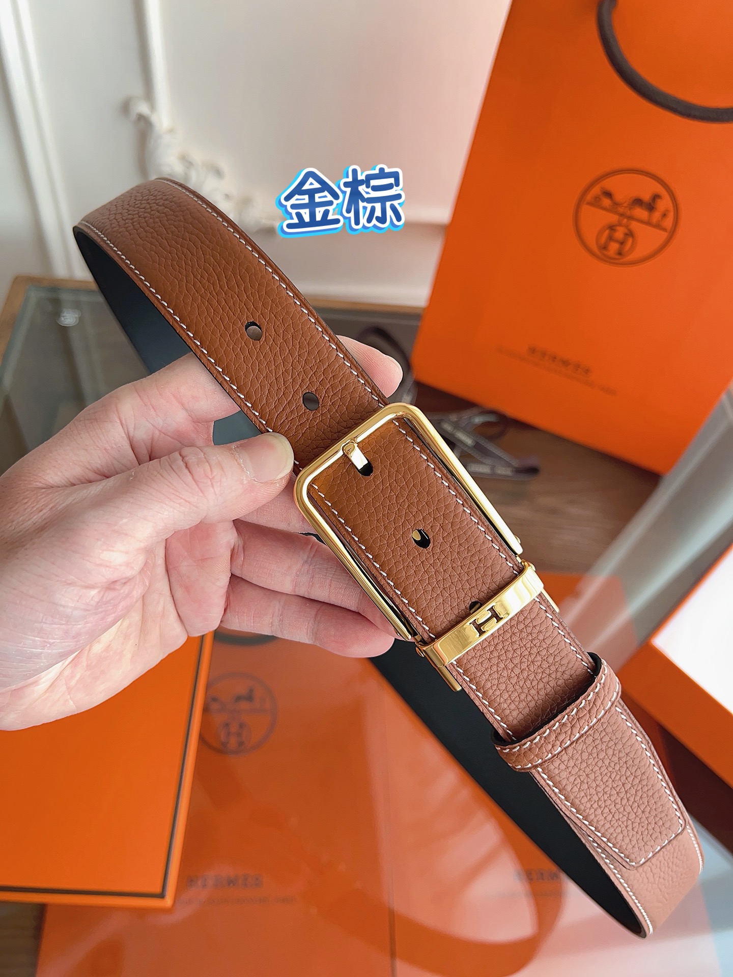 HERMES 最新设计 代购品质 腰带精选进口优质Togo皮，搭配精钢金属传统小针扣 工艺细节处理到位 
