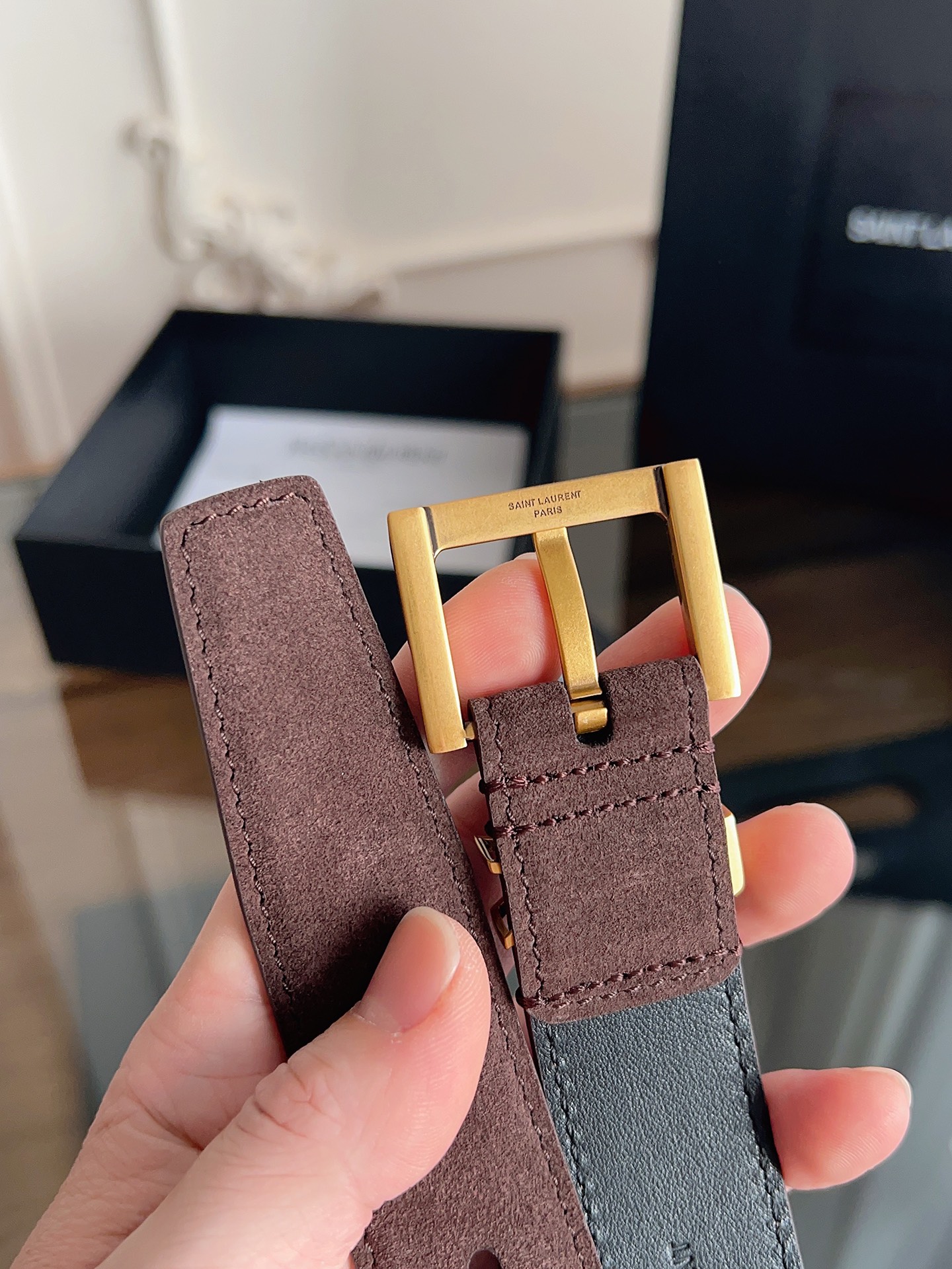 P ysl圣罗兰2026女士新款腰带，冬季爆款绒面原版皮，方形搭扣配以ysl标识腰带环，女士冬季必备款，
